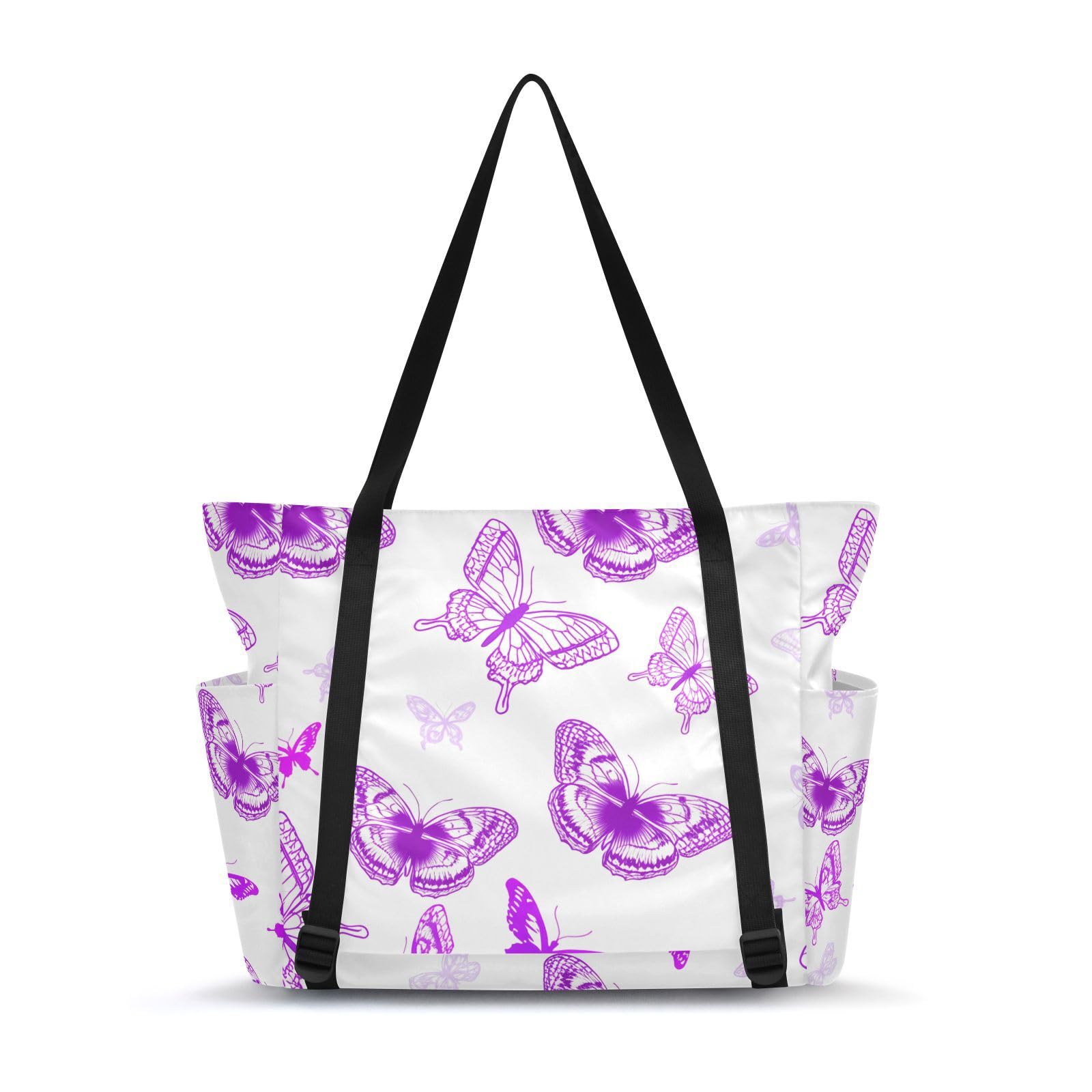 Lxqimora Butterflies Elegant White Yoga Mat Bag for Women Water-Resistant Gym Bag with Yoga Mat Holder Tote Bag for Pilates Gym Yoga Travel