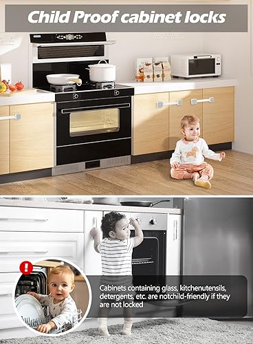 Miniatura 2 de Paquete de 2 cerraduras de seguridad a prueba de bebés seguras para niños, para gabinete, cajón, refrigerador, horno, lavavajillas, puertas, asiento