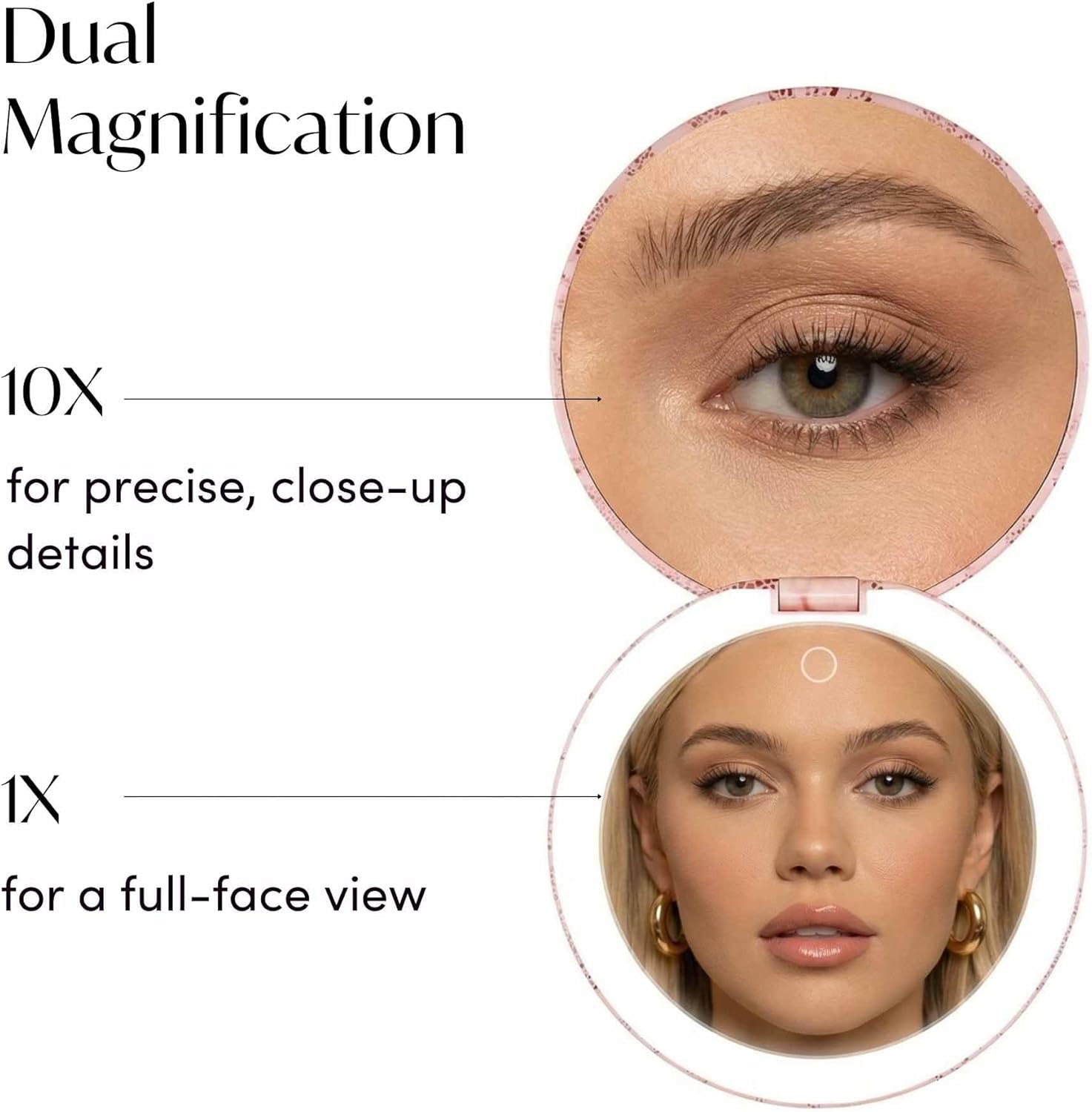 Fancii Taylor LED Lighted Travel Makeup Mirror, Rechargeable, 10x /1x Magnifying, Tru-Glow Lighting System, XL Large 5” Wide | Compact Mirror for Purses (Mocha Lace) - Image 5