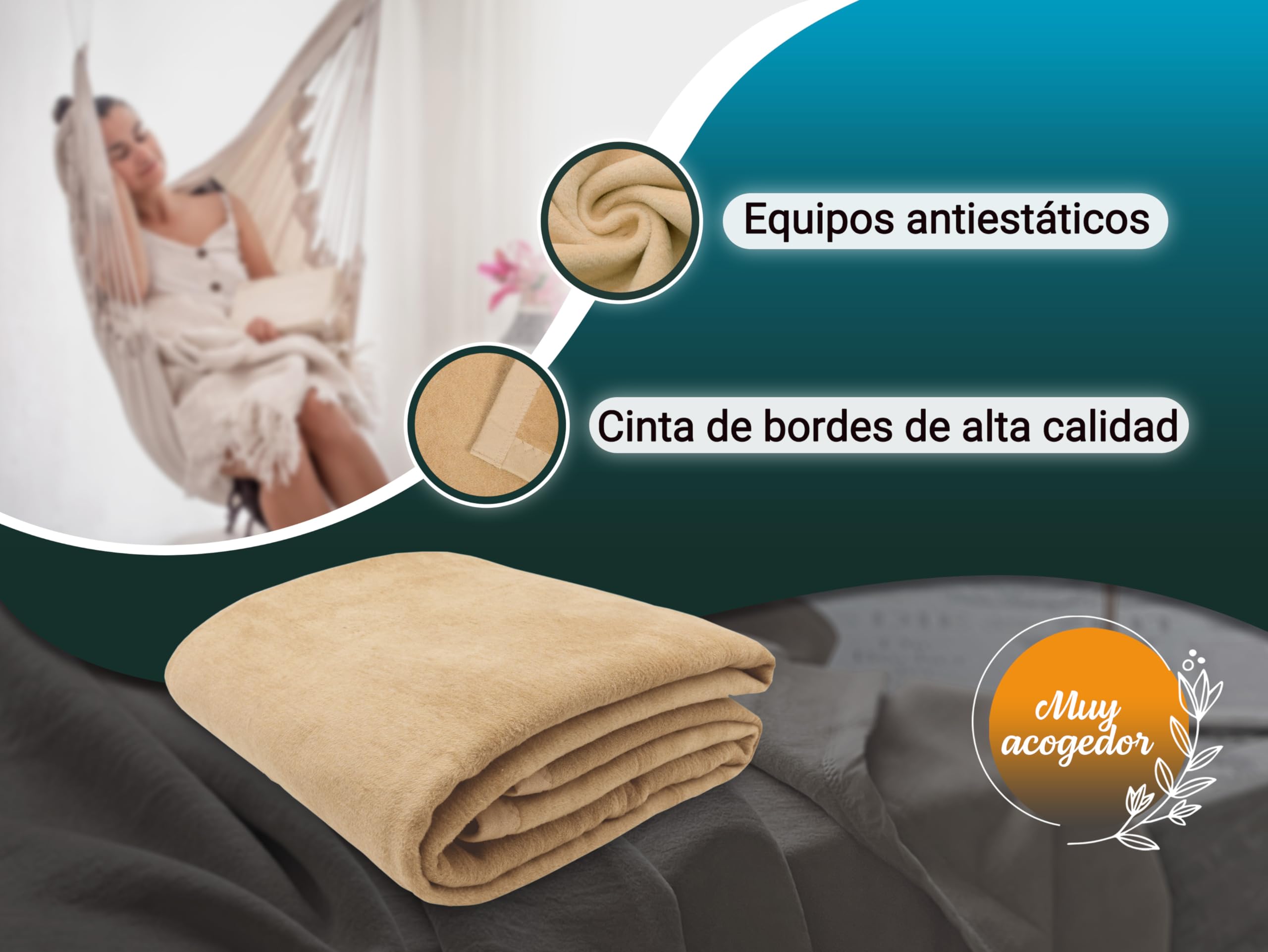ZOLLNER Manta Grande para Cama y sofá, 150x200 cm, 60% algodón, Beige Oscuro