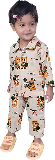 Tiny Tooth Cotton Night Suit Combo Set for Baby | Printed Top & Pyjama Set | Soft Nightwear Pajamas for Girls | Comfortable Sleepwear Set