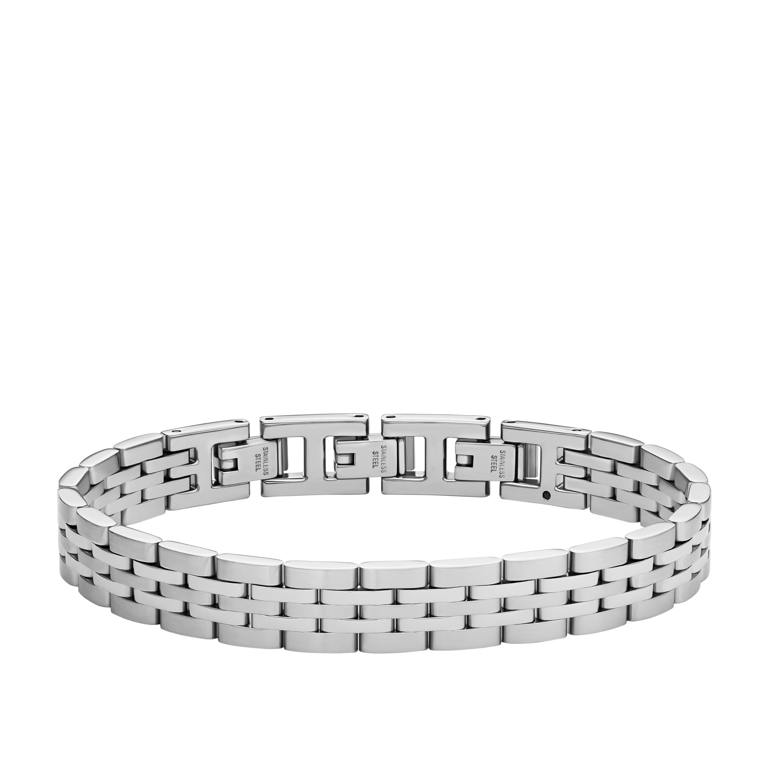 Fossil Mens Plated Stainless Steel Engravable Personalized Gift ID Chain or Cuff Bracelet for Men
