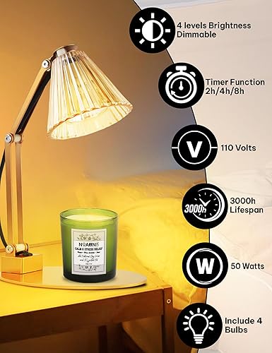 Miniatura 4 de NOAUNB Paquete de calentador de velas regulable con temporizador, calentador de lámpara de vela eléctrico ajustable para paquete de velas