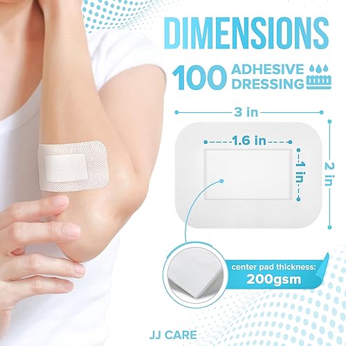 Miniatura 3 de JJ CARE Aderezo adhesivo para isla (paquete de 100), gasa con borde estéril de 2 x 3, vendaje de isla transpirable, vendajes de gasa adhesivos