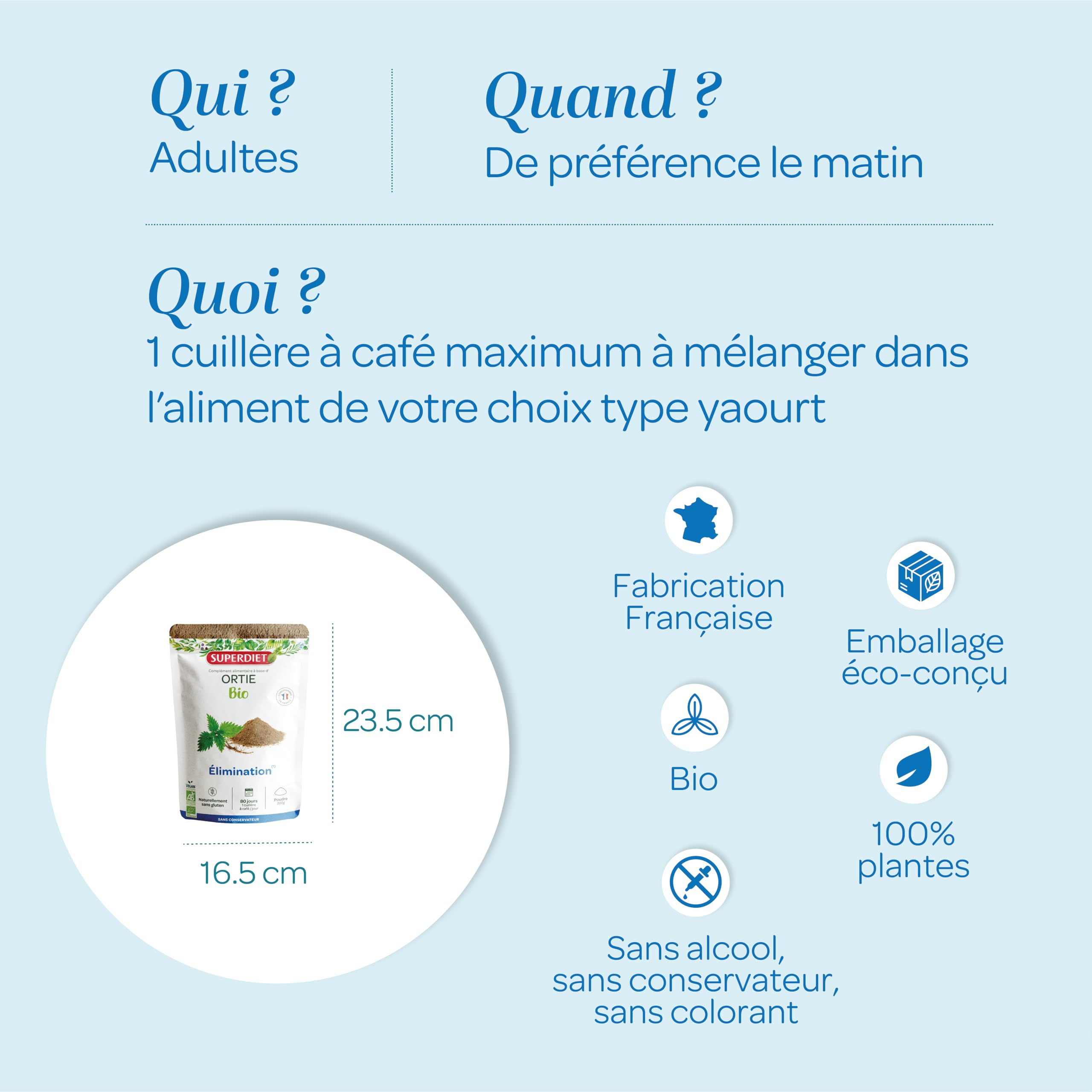 SUPERDIET - ORTIE BIO - Élimination- Sachet refermable - Conditionné en France - Poudre 200 g