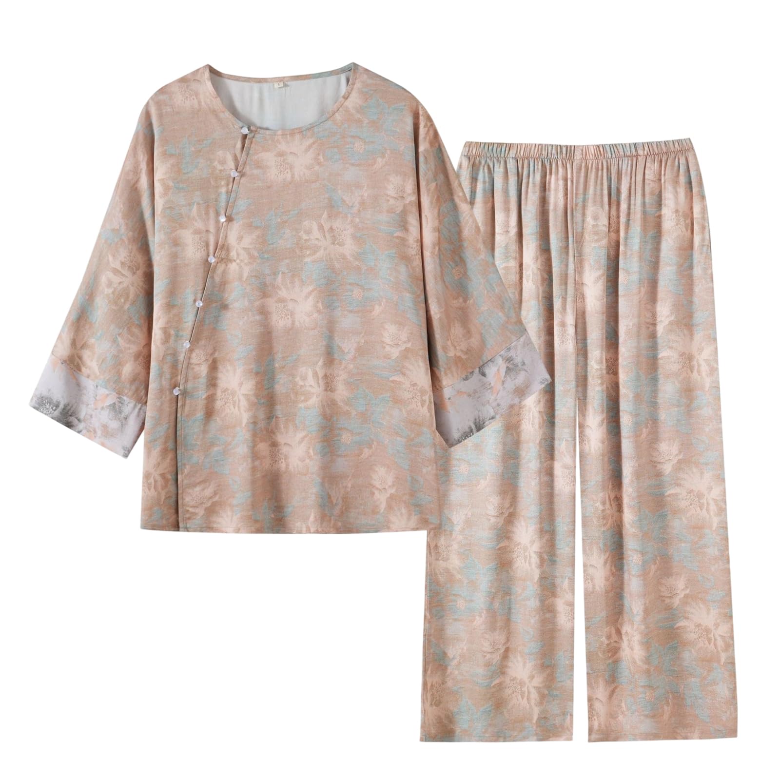 Pijama de algodón fino estilo chino para mujer, conjunto de descanso de manga larga para primavera