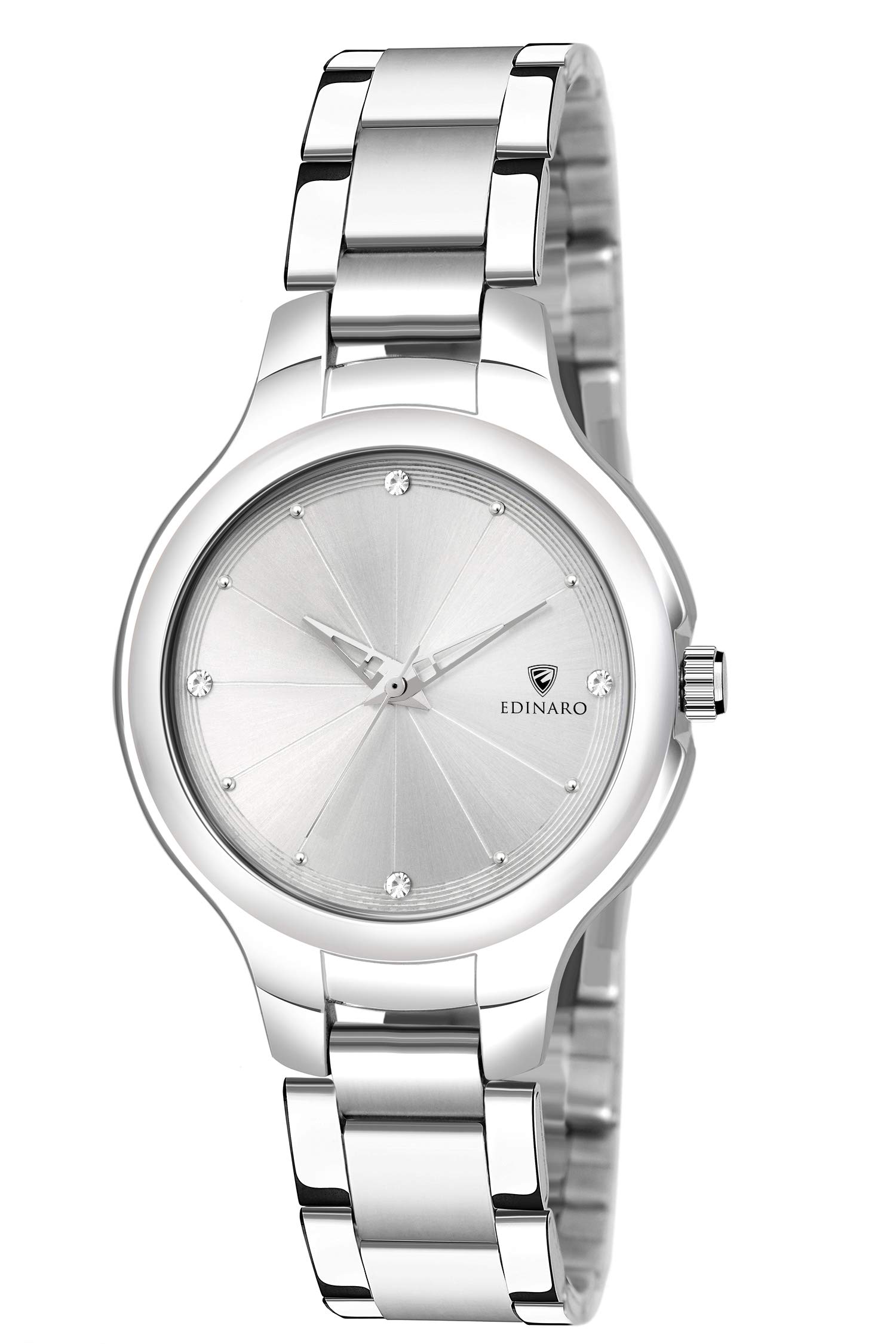 EDINARO Gorgeous Analogue Round Studded Dial Watches For Women With Stainless Steel Adjustable Bracelet Strap With Double Lock Clasp Watches For Girls - Silver (B085B4JSBS) Amazon Price History, Amazon Price Tracker