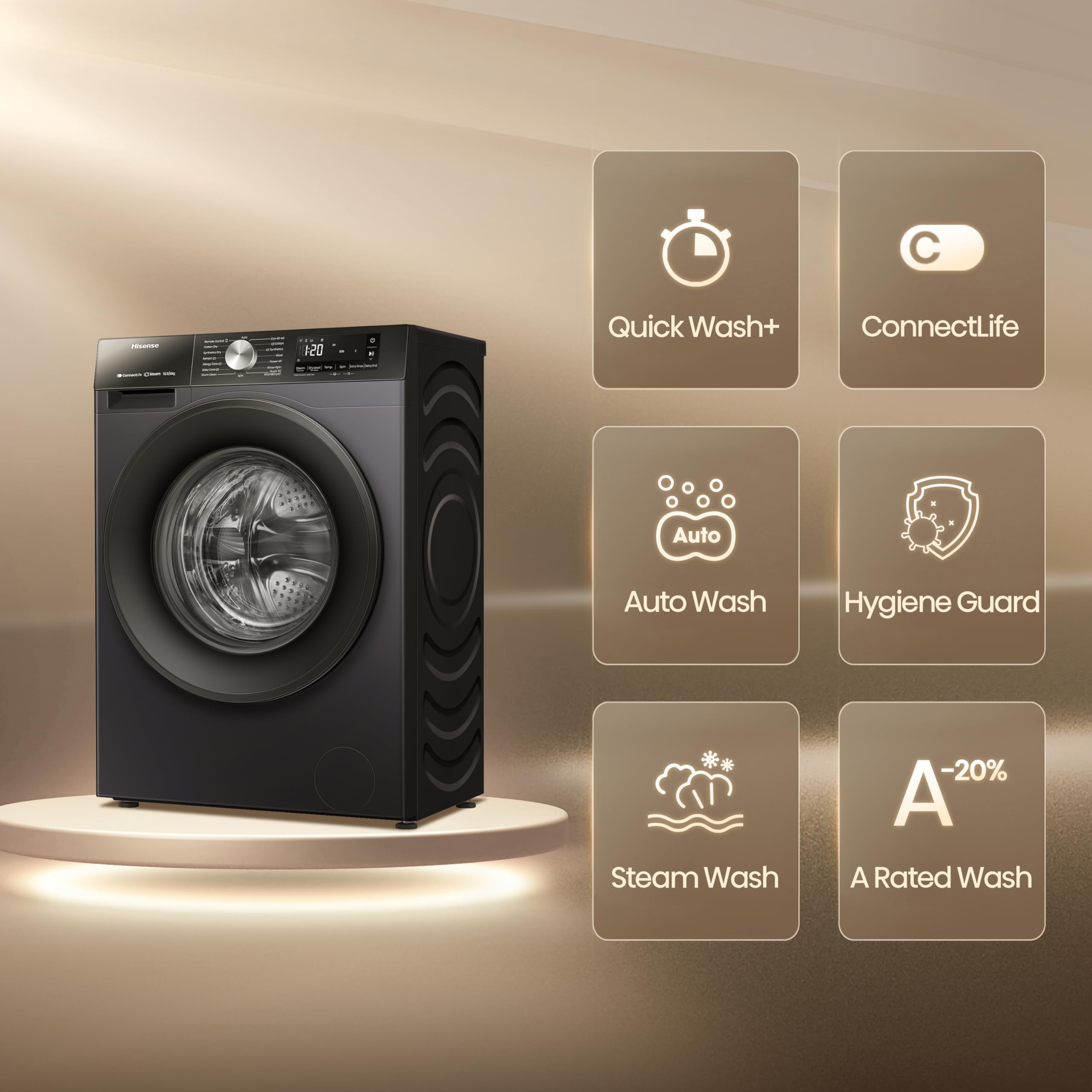 Hisense 3S Series WD3S1043BB3 Wifi Connected 10.5Kg and 6Kg Washer Dryer with 1400 rpm - Black - A-D Rated — view 3