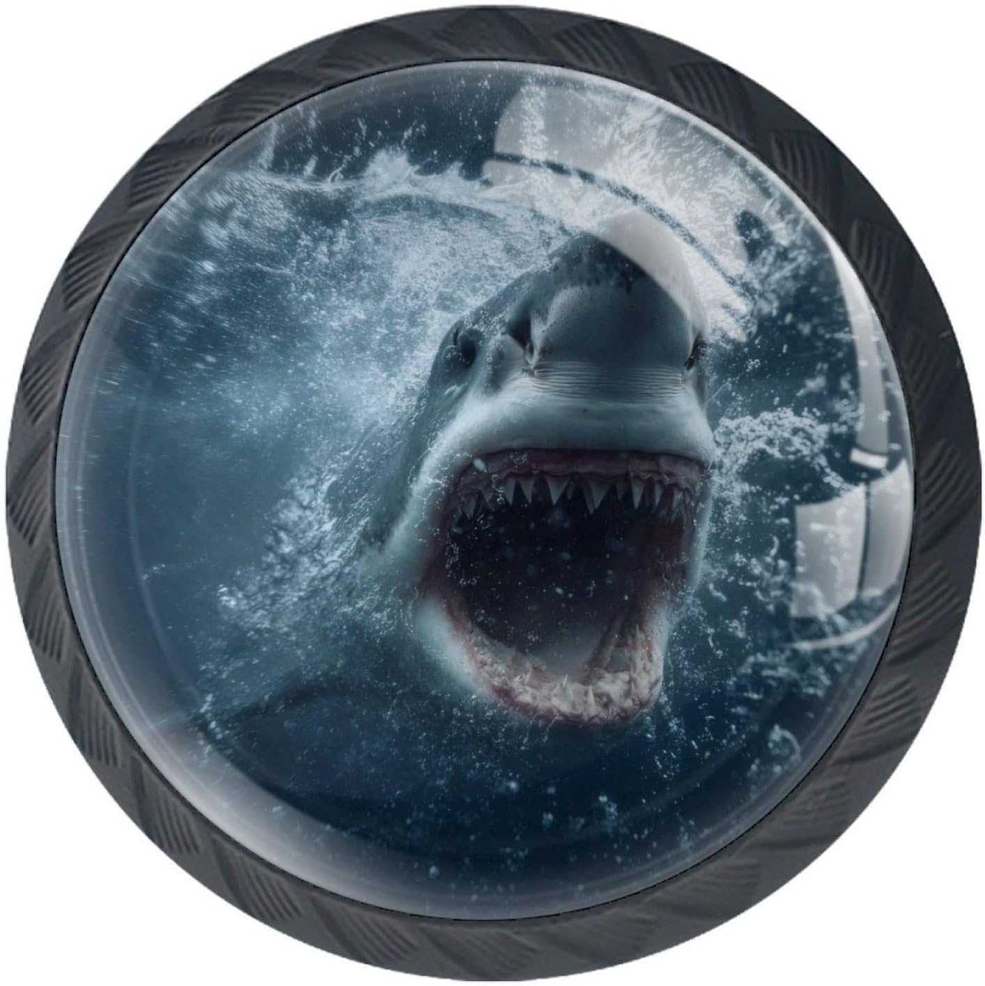 4 Pcs 35mm Glass Cabinet Knobs, Fierce Shark Drawer Cabinet Handles Door Pulls for Kitchen Bathroom Home Cupboard Dresser Furniture Living Room Wardrobe Hardware