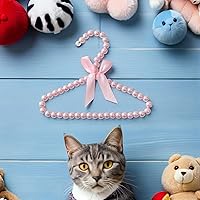 Vista 5 de 5 piezas de perlas rosadas pequeñas perchas de ropa con perlas de imitación con lazo de cinta para mascotas, perros, gatos, ropa de bebé