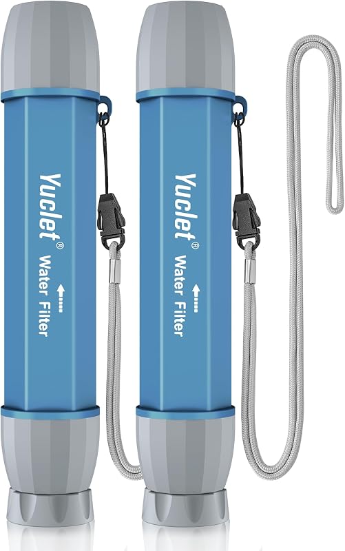 Pajita de filtro de agua de emergencia para supervivencia, acampada y senderismo, paquete de 2 | Filtro de agua personal, purificador de agua portátil, pajita de filtración de agua para purificar agua, pajita de purificación de agua para beber