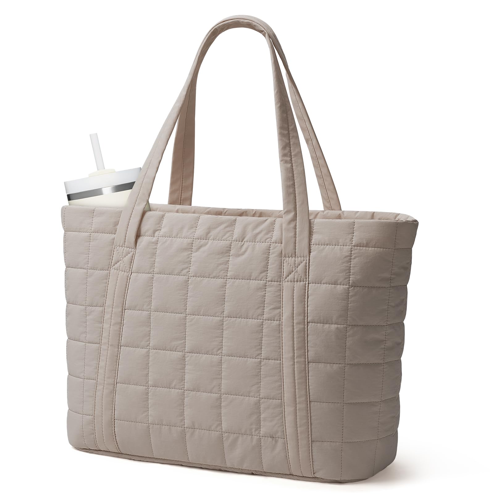 Narwey Tote Bags for Women, Puffer Quilted Work Tote Bag Women for Travel, Gym, Beach with Cup Holder & Laptop Compartment