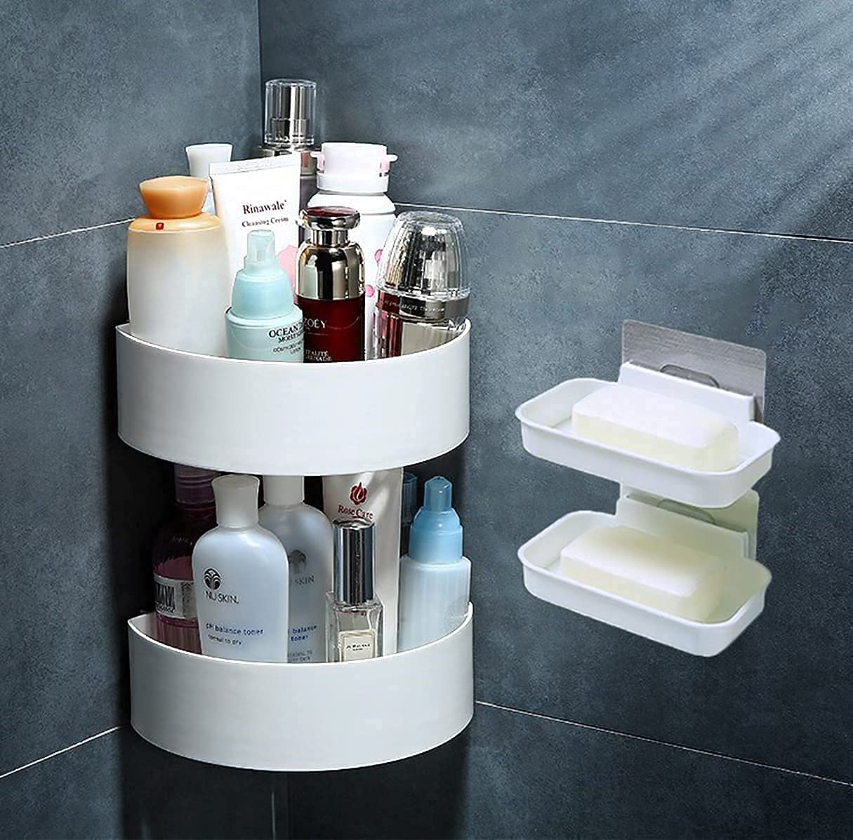 ROSTY Plastic Kitchen Hanging Shelf Storage Rack Self Adhesive Rectangular Box Waterproof Kitchen Bathroom Shelves And Soap Stand Holder Organizer (2 Bathroom triangle + 2 Soap Box) (B0CYPNCR73) Amazon Price History, Amazon Price Tracker