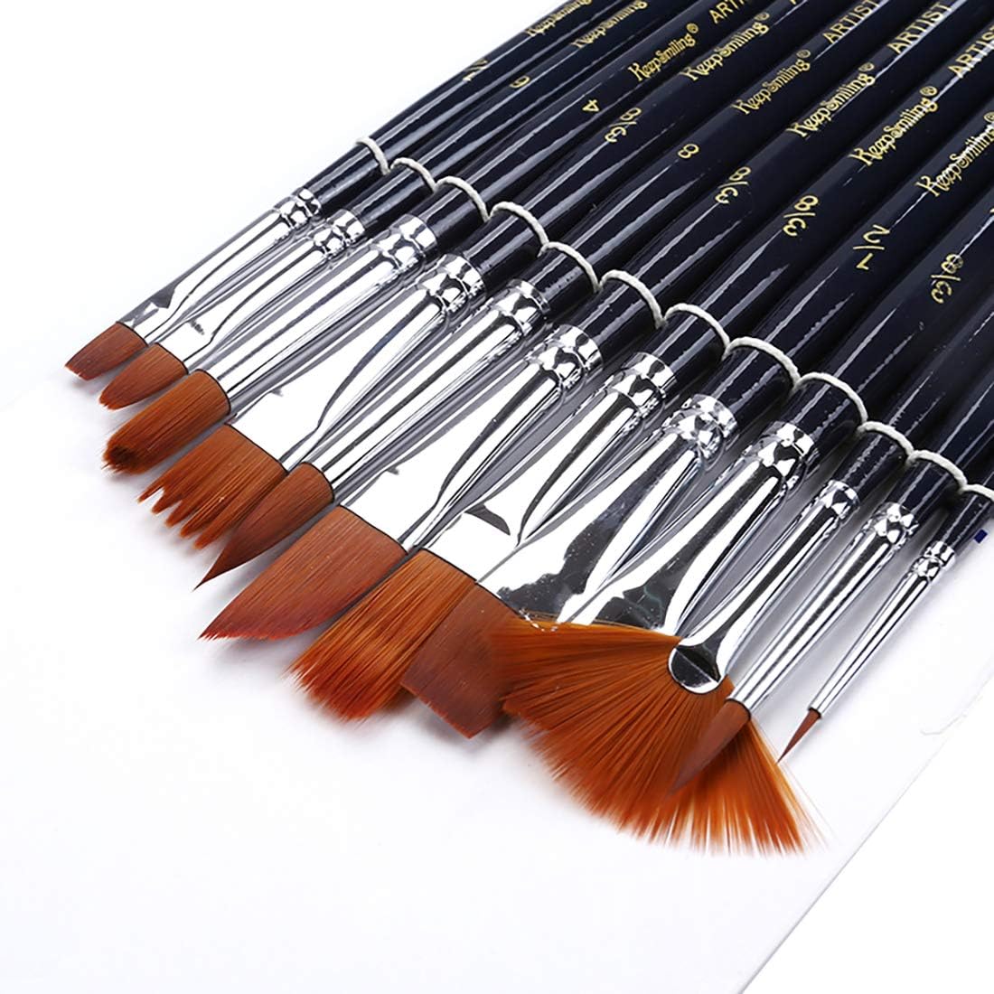 Paint Brushes 12 Pieces Set, Professional Fine Tip Paint Brush Set Round Pointed Tip Nylon Hair artist acrylic brush for Acrylic Watercolor Oil Painting (Light Black-12)