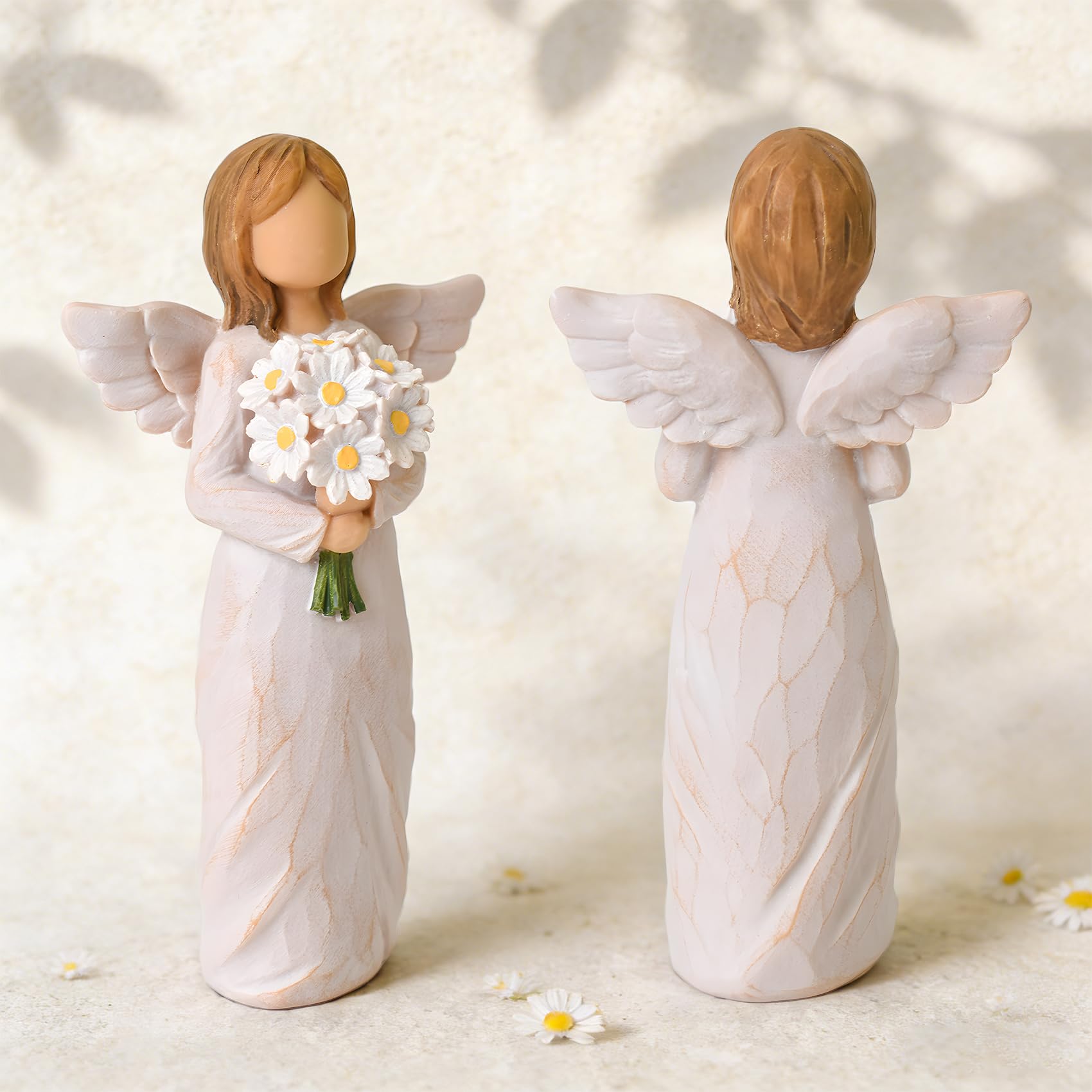 New Beginnings Gifts for Women, Congratulations Gifts for New Job, Graduation, Promotion, Retirement, Leaving Farewell Gift for Coworker, Hand-Painted Daisy Decor Angel Figurines for Women