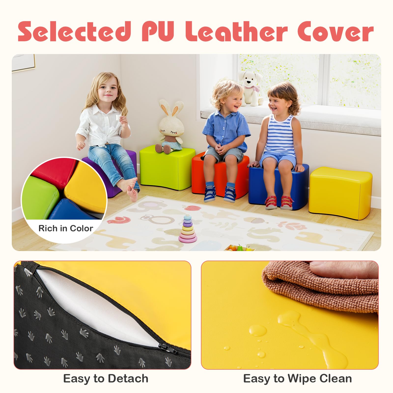 FANTASK 6er Set Sitzhocker, Kinderhocker aus Schaumstoff stapelbar, bunter Schmetterlingshocker, Kinderstuhl für Kinderzimmer, Kindergarten