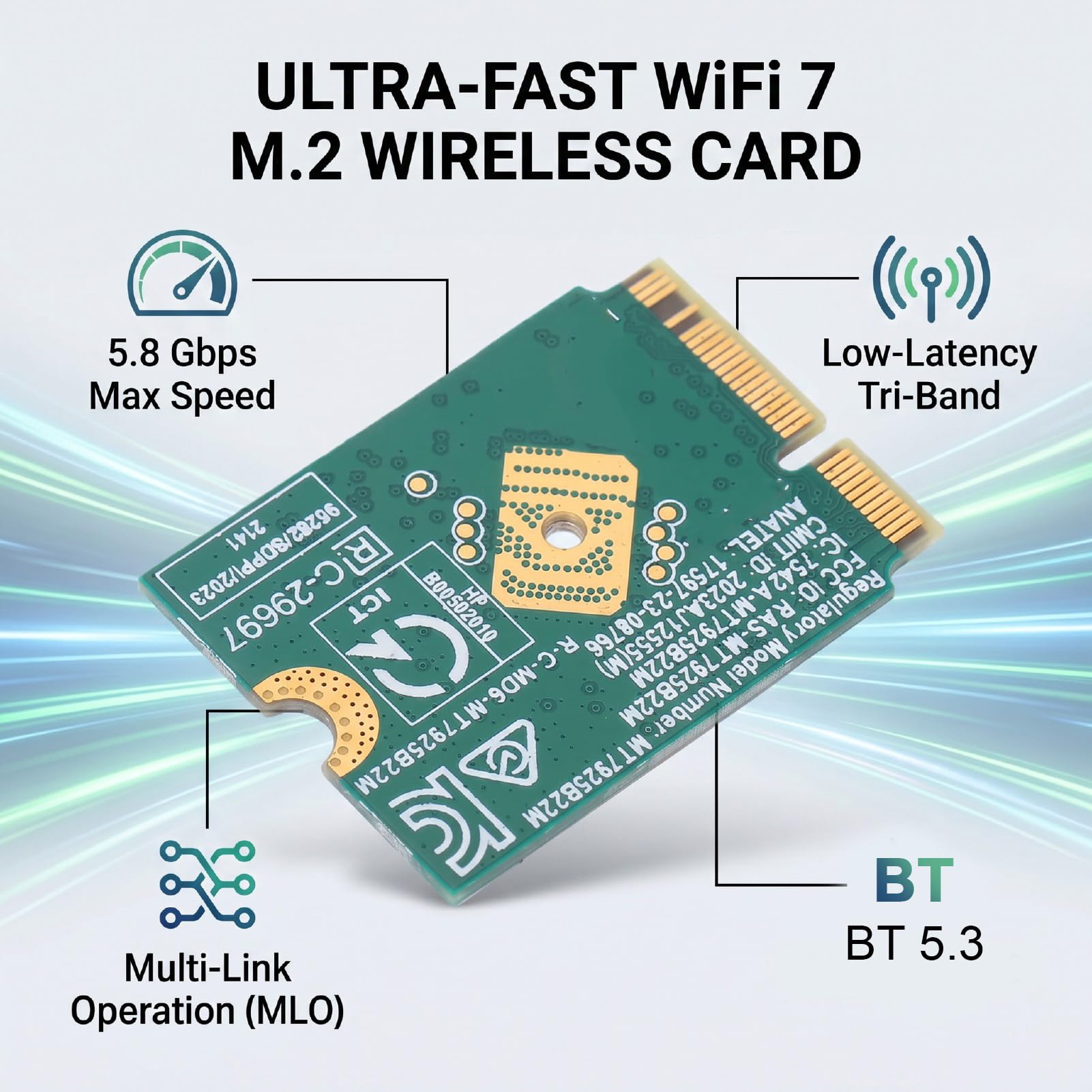 Goshyda Tarjeta Inalámbrica WiFi 7 M.2, 2.4G 5G 6GHz 3 Bandas