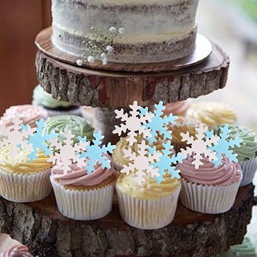 Miniatura 6 de Paquete de 50 adornos comestibles de copo de nieve para cupcakes, copos de nieve, decoración para invierno, temática de congelado, baby shower,