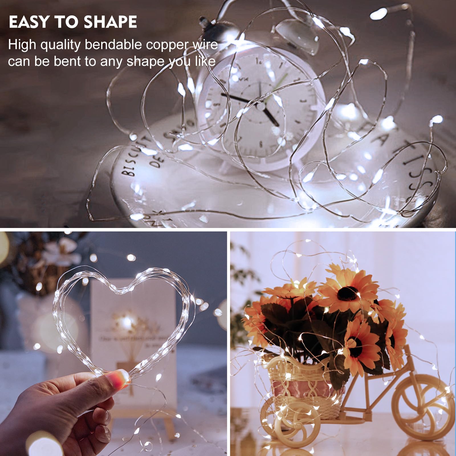 pozzolanas Paquete de 50 luces blancas de hadas que funcionan con pilas, 3 modos de 7 pies, 20 luces LED impermeables, alambre plateado centelleante para tarros de masón, boda, Navidad, Halloween