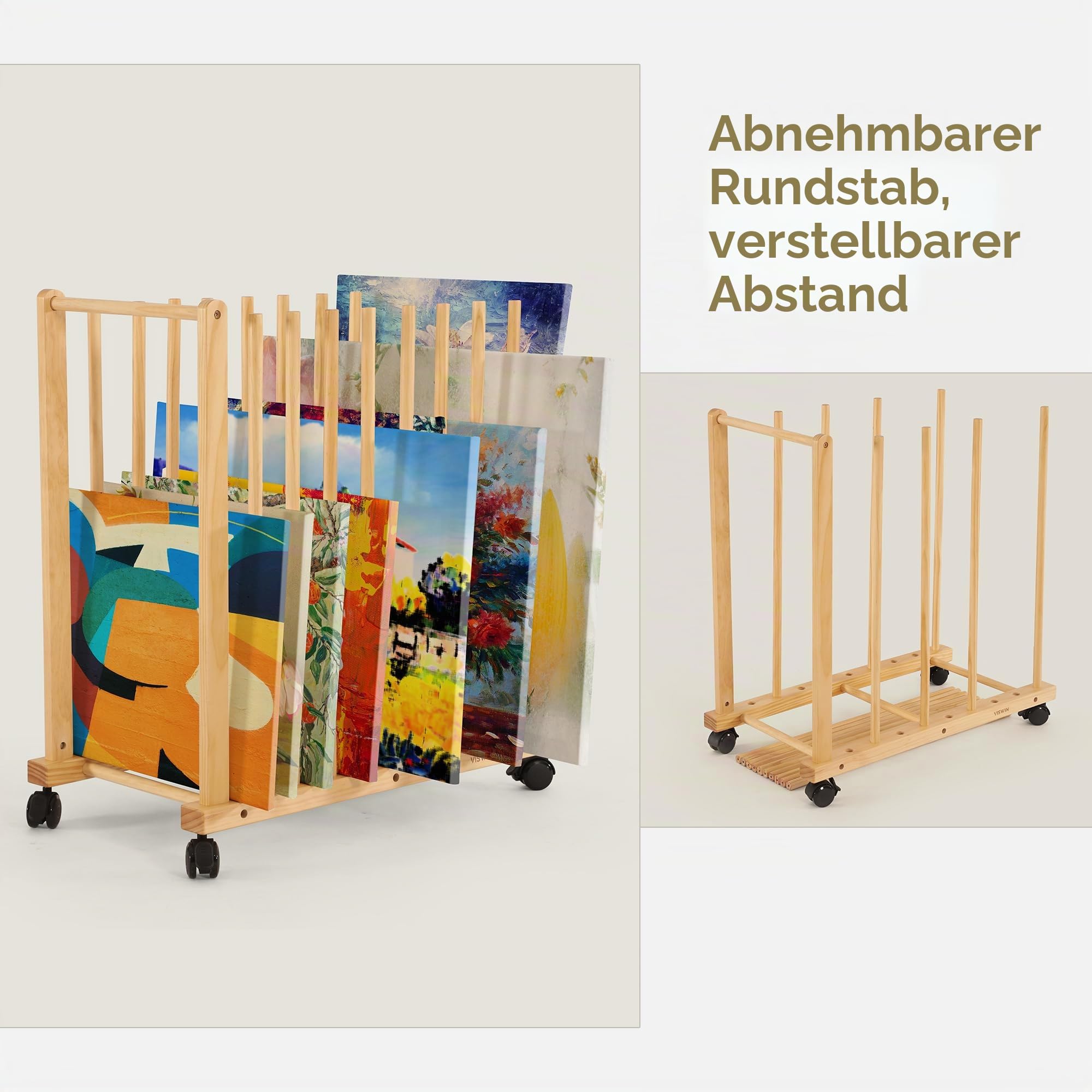 VISWIN Art Storage Rack, Art Canvas Storage, Canvas Boards Rack Art Storage mit Handle & Caster Wheels für Zeichnung Board, Panel, Papier-Pad für Kunststudios, Kunstwerke, Galerie