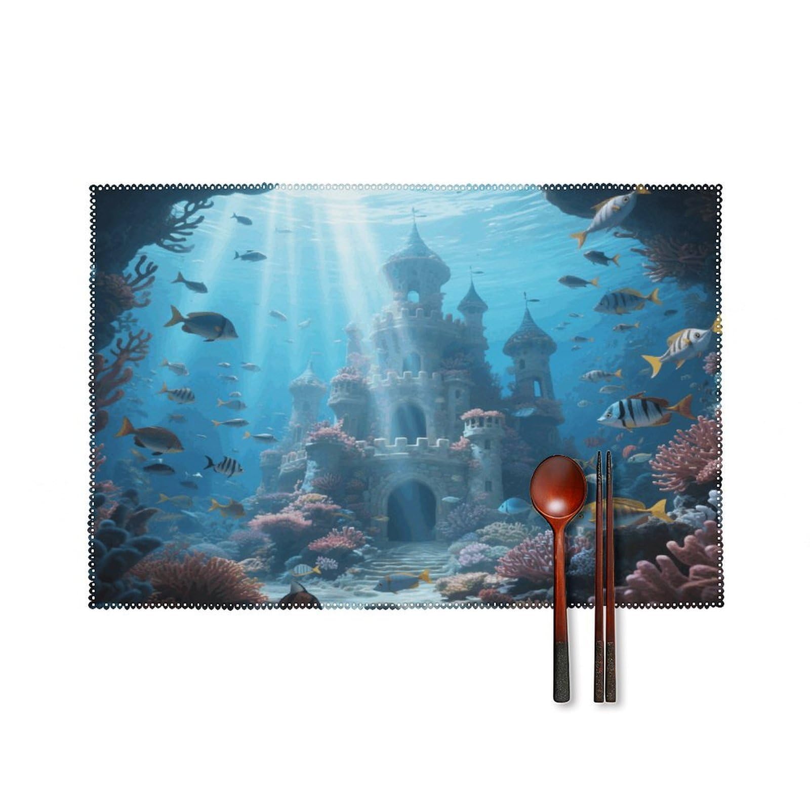 Ocean Castle Placemats Set of 4 Heat Resistant Non-Slip Place Mats for Dining Table Washable Placemat Wipeable Dining Table Mat Canvas Place Mats Dining Table Decor