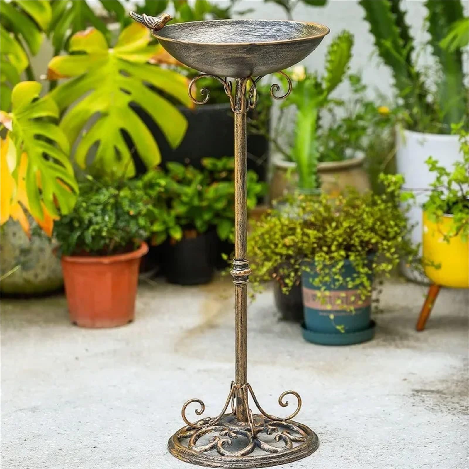 Metal Bebedero pajaros con Pie Baño for pájaros con Pedestal de 11,4" Ancho x 27,6" Alto diámetro | Baños for pájaros for exteriores, comedero for pájaros, bandeja for semillas, jardín
