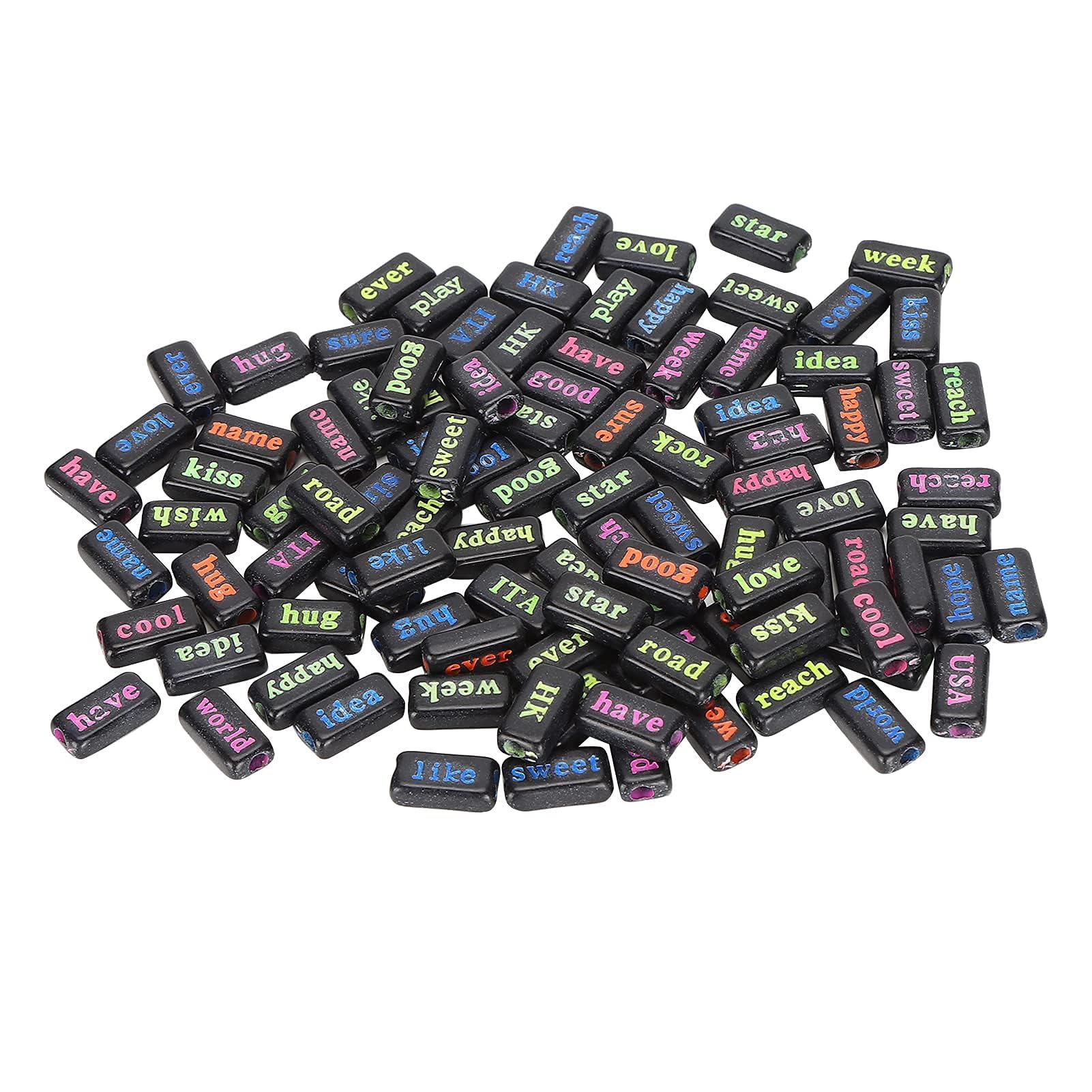 100Pcs Words Beads Alphabet Beads Plastic Phrase Beads with Neon Multicolor Letters for Jewelry Making Kids Early Crafting Accessories