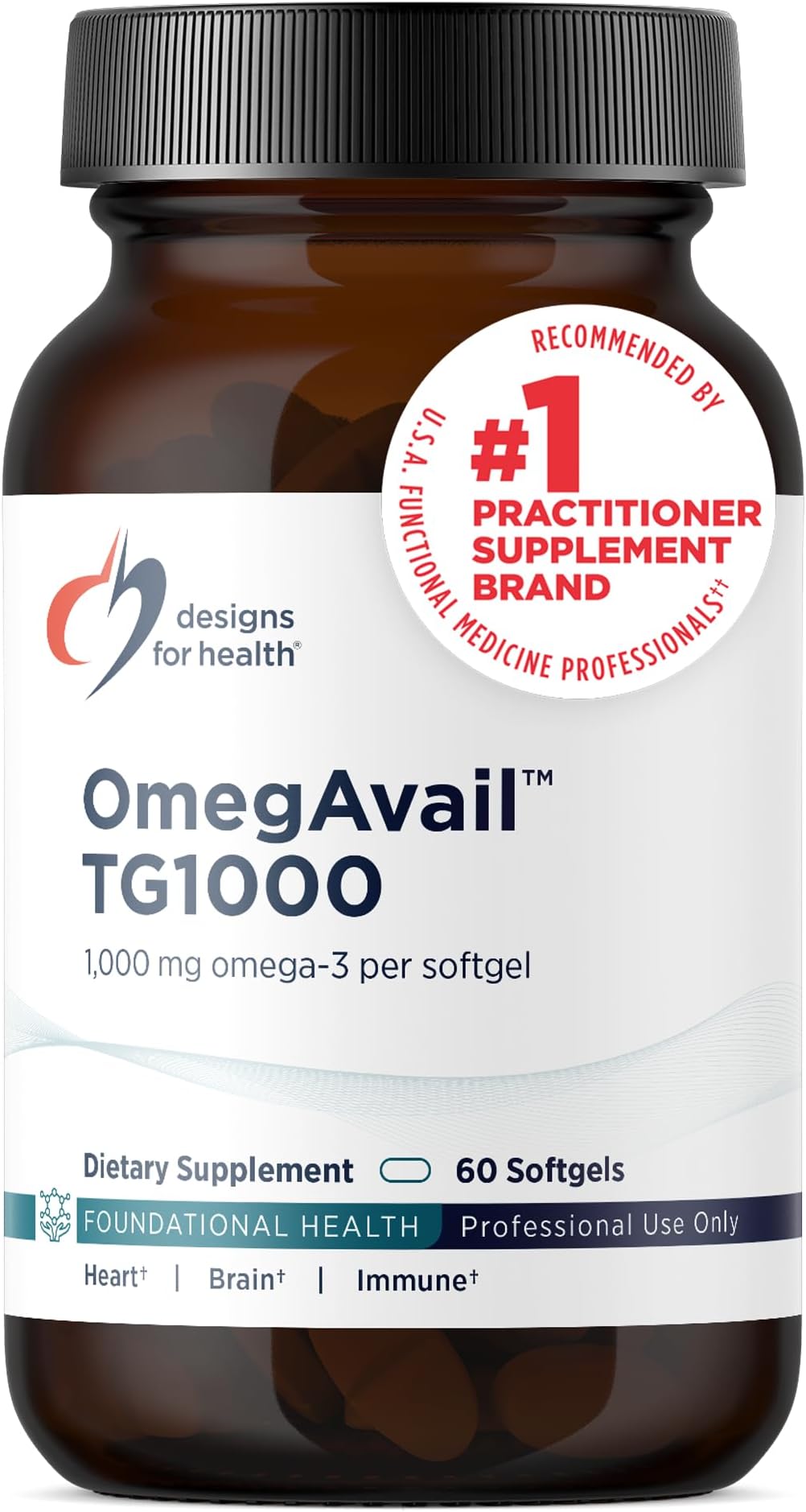 OmegAvail TG1000 - TG (Triglyceride) Fish Oil Supplement with EPA/DHA - Highly Concentrated 1000mg Omega-3 Per Softgel - Natural Lemon Flavor + No Fishy Aftertaste (60 Softgels)