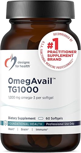 Designs for Health OmegAvail TG1000 - Suplemento de aceite de pescado TG (triglicérido) con EPA/DHA - Altamente concentrado 1000 mg de omega-3 por