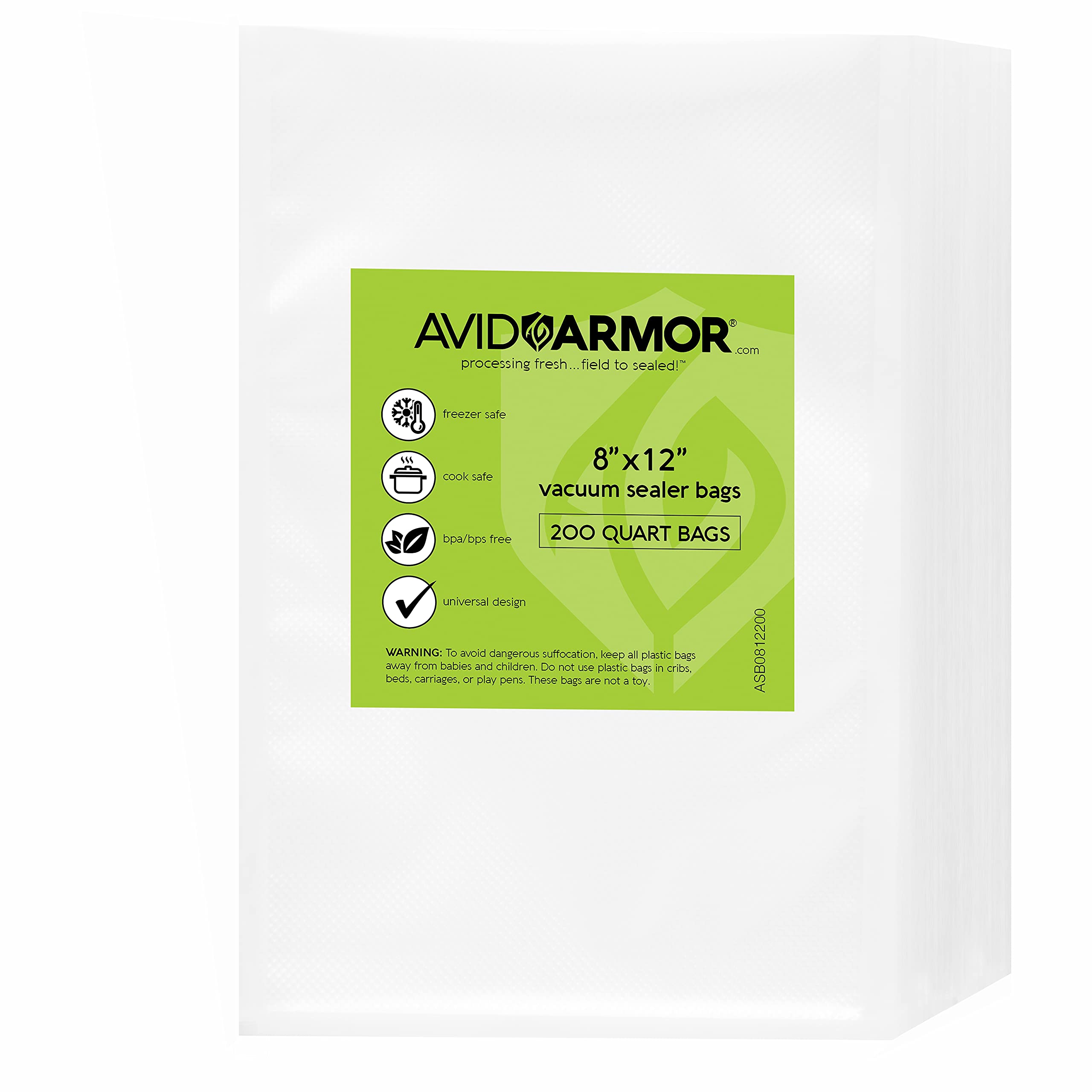 Avid Armor Vacuum Sealer Bags Quart Size 200 Bulk Pack 8" x 12" for Food Saver, Seal a Meal Vac