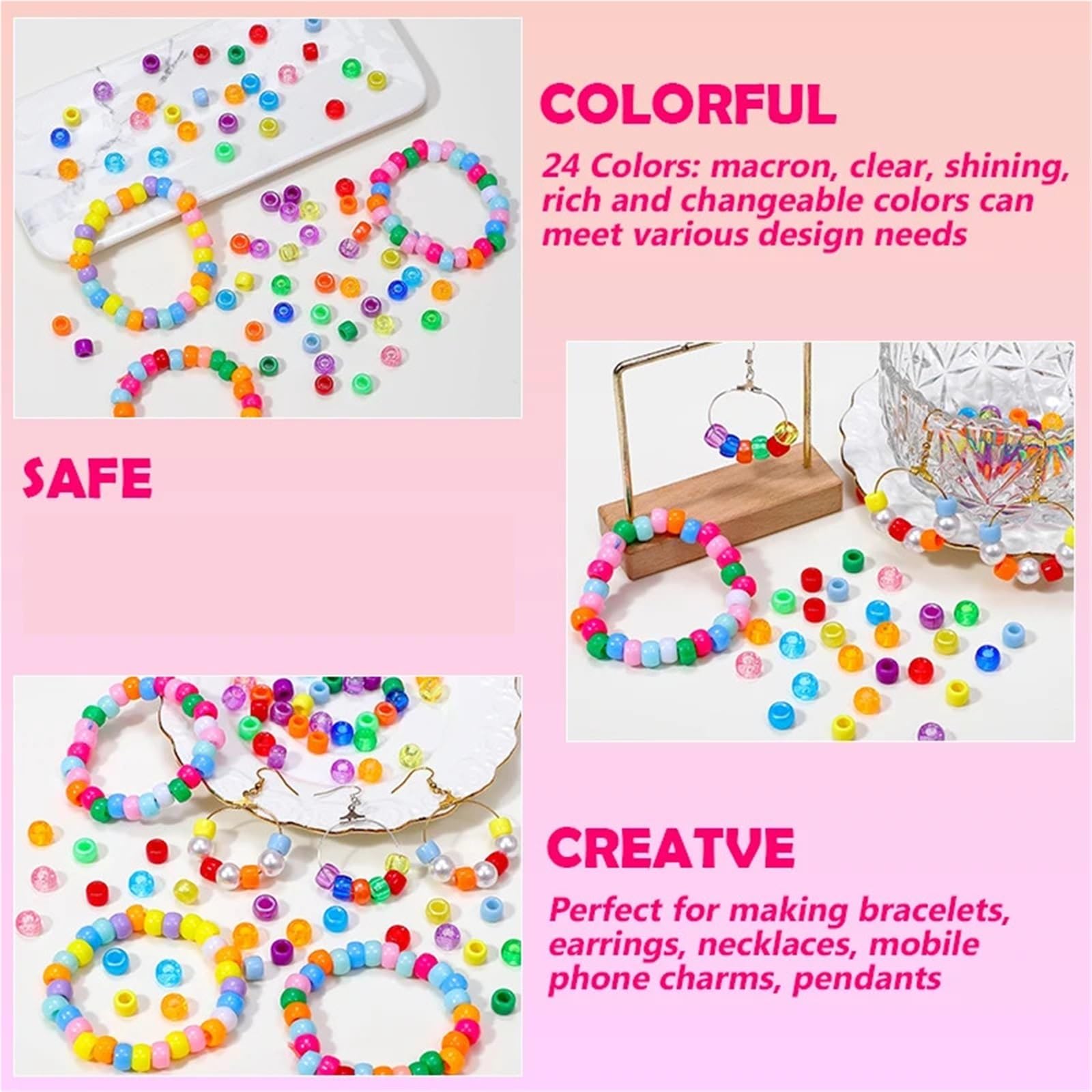 Perlen Set DIY 2800-teiliges Pony-Perlen-Set, 24 Farben, Perlen-Set, großes Loch, Haarperlen for Armbänder, Halskette, Schlüsselanhänger, Schmuckherstellung