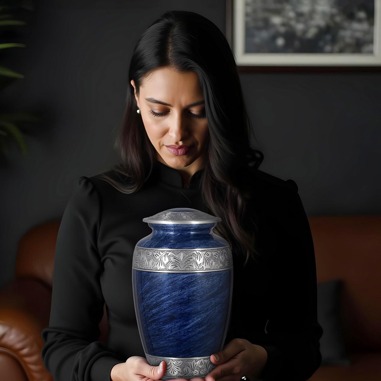 Urns for Human Ashes Adult Male & Female, Burial Urns, Decorative Urns, Funeral Urns, Cremation Urns for Women and Men - Large, Blue - Holds Up to 210 Cubic inches