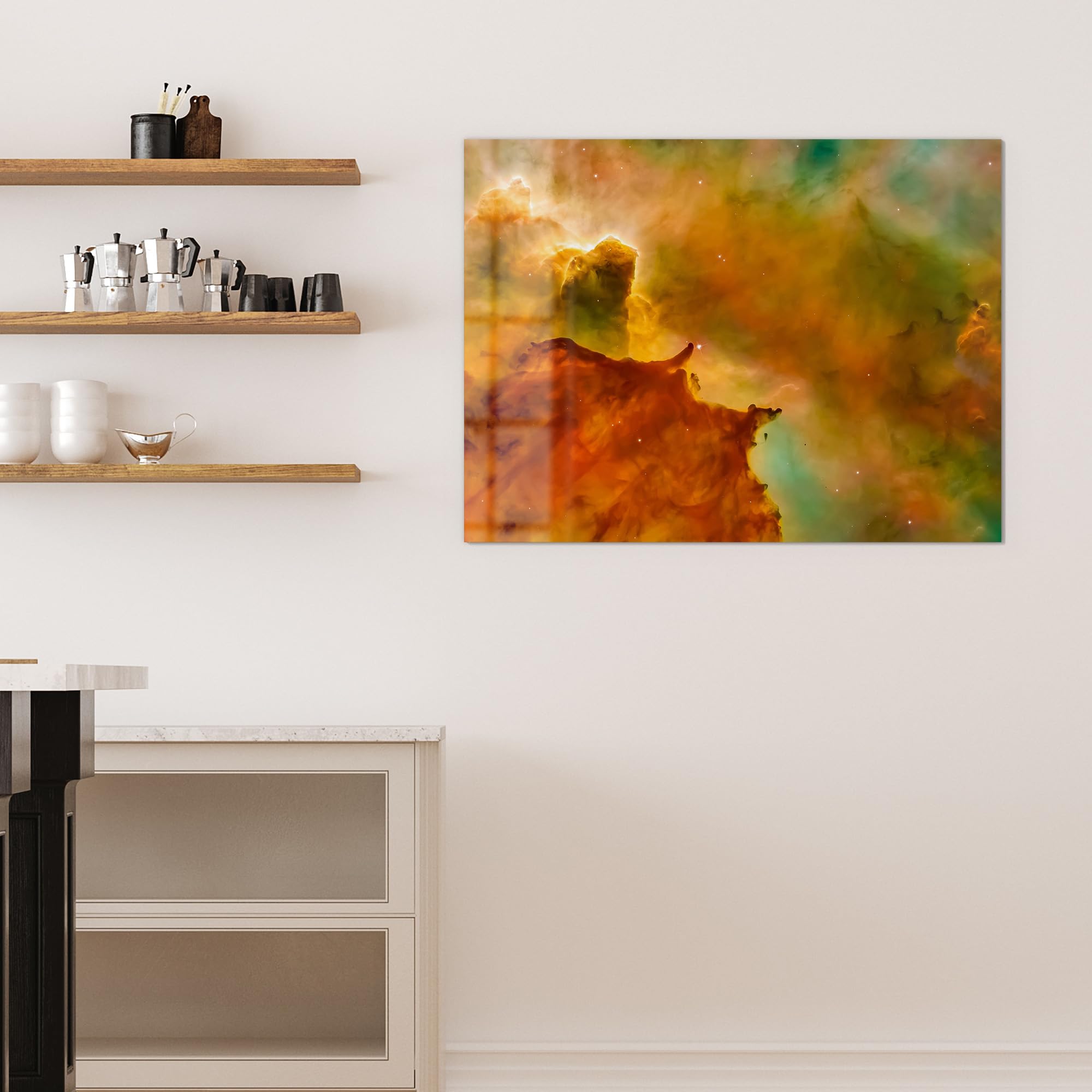 DEQORI Szklana tablica magnetyczna | wymiary 120 x 90 cm | motyw "Kosmiczny czarodziej" | tablica memo ze szkła | tablica magnetyczna z magnesami, długopisem i chusteczką do kuchni i biura | tablica
