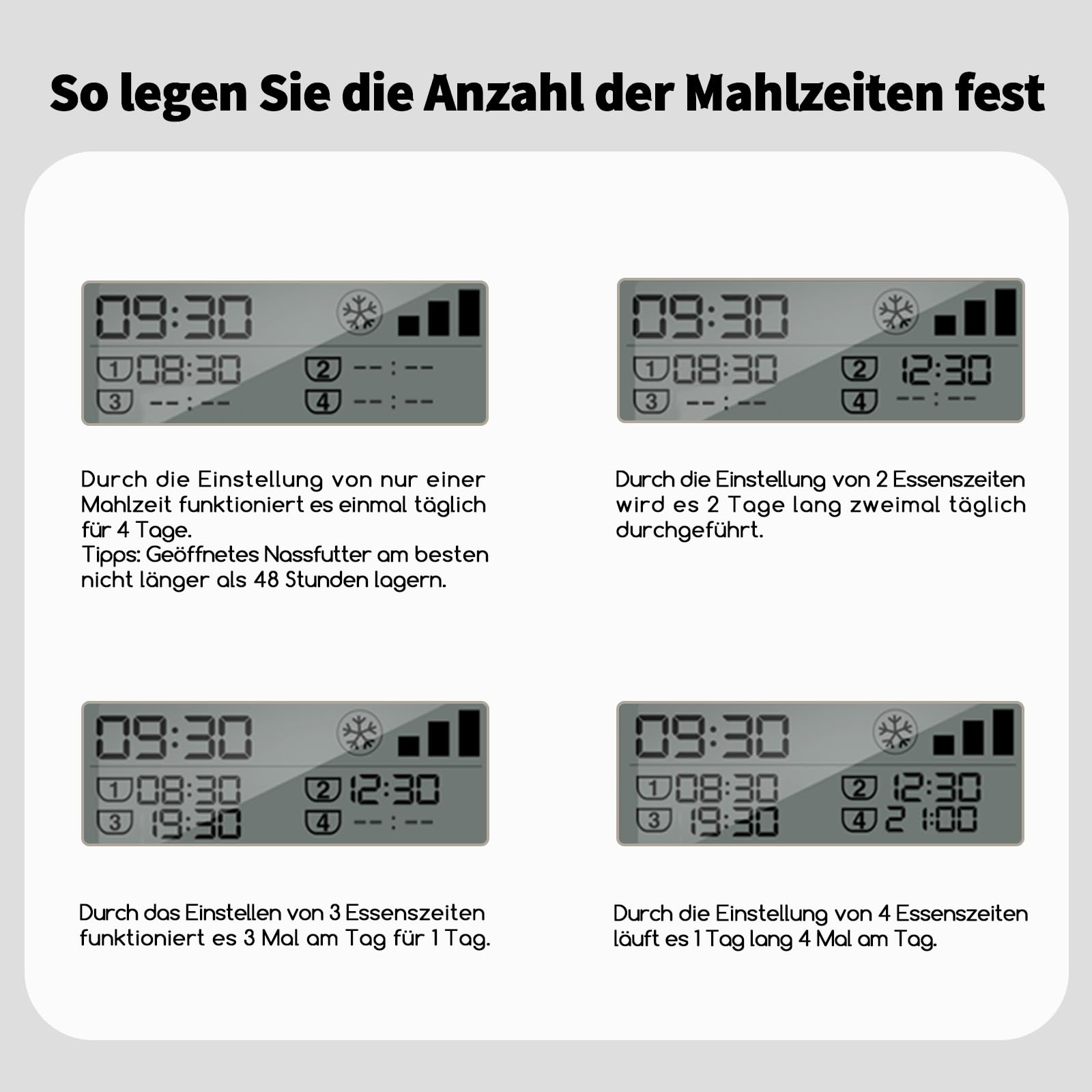 Futterautomat Katze Nassfutter mit Kühlung, Halbleiter-Kältetechnik, Timing-Funktion Katzenfutterautomat, 5 Futterfächer, Premium-Teller, waschbar, für Katzen + Hunde