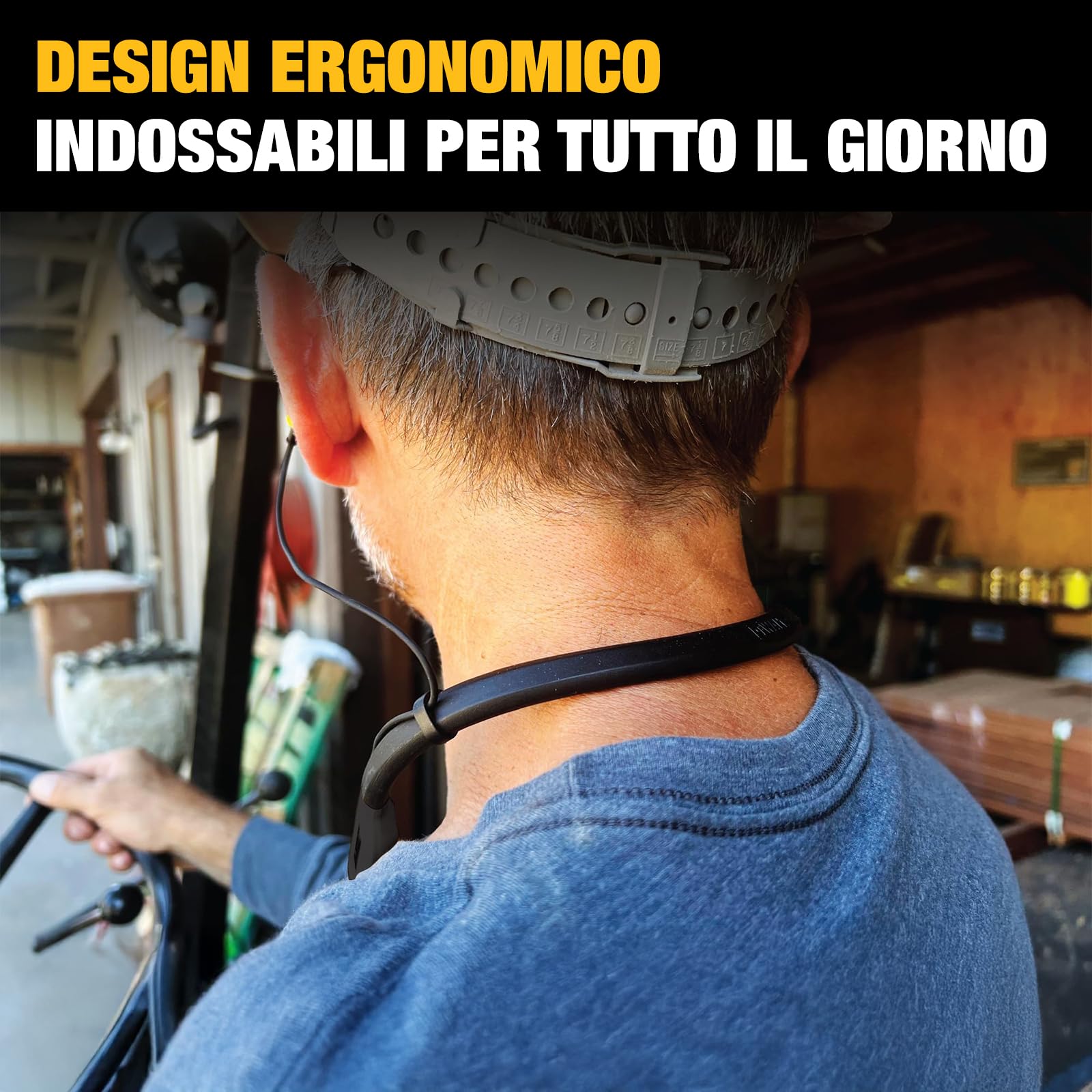 DEWALT Cuffie Bluetooth Neckband 2-in-1 Heavy Duty, Auricolari Wireless con Altoparlanti Integrati, 60+ Ore Autonomia Microfono HD, IP56 Impermeabili, Ideali per Cantiere, Officina e Outdoor Nero
