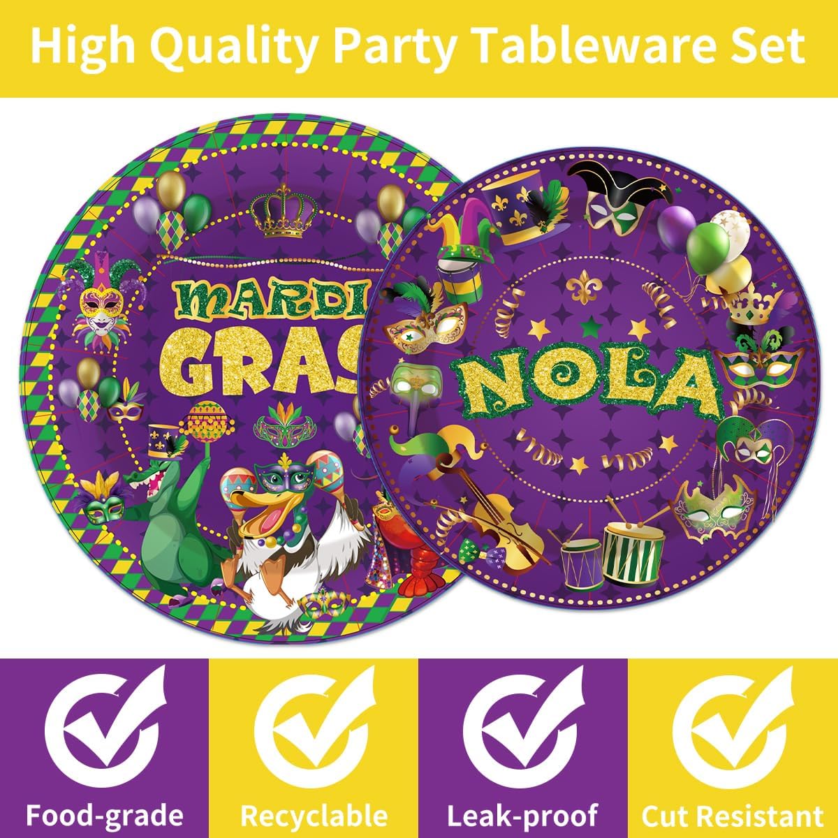 96Pcs Carnival Nola Paper Plates Napkins Forks Carnival Theme Party Decorations Tableware Set Mask Fat Tuesday Party Supplies Serve 24 Guests