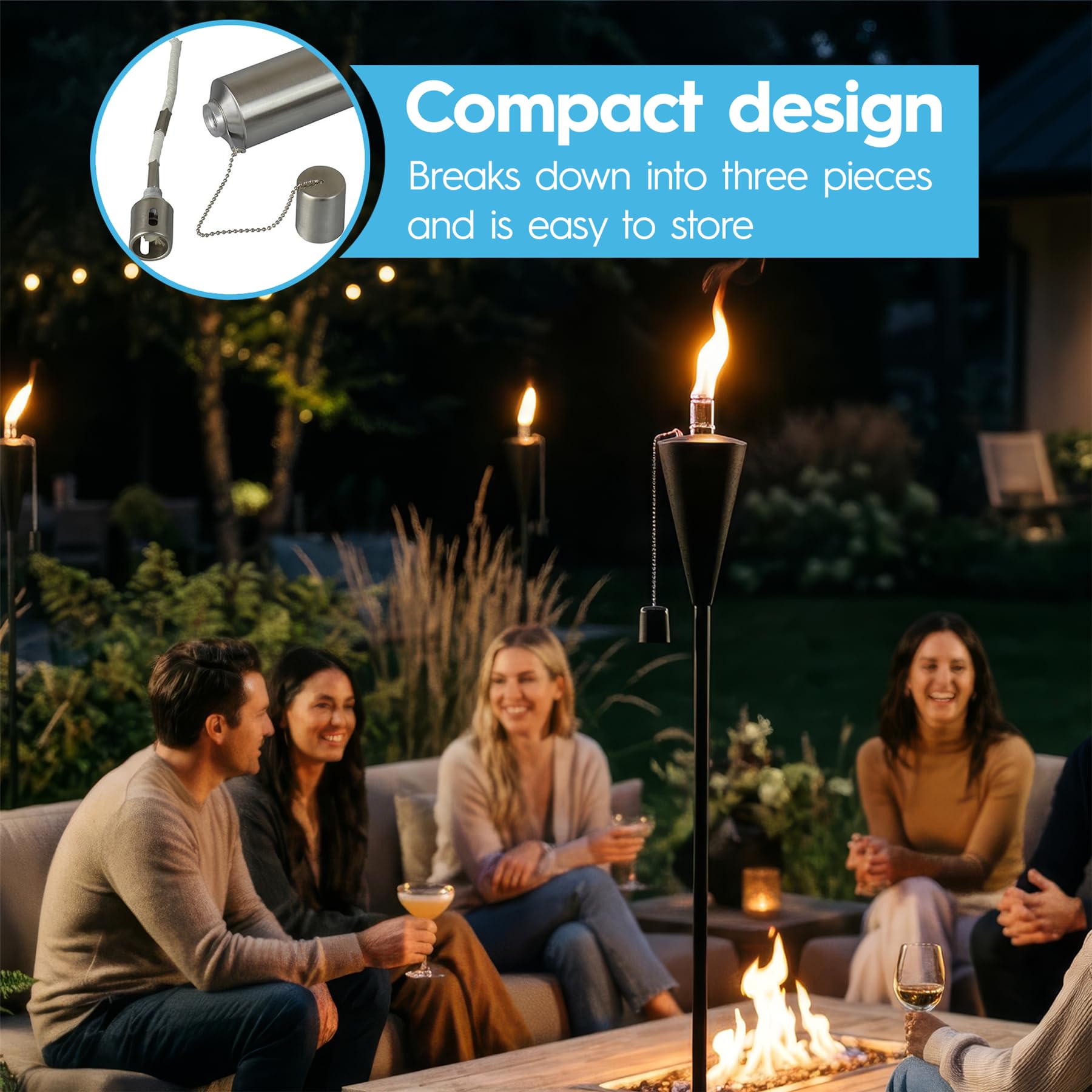 Harbour Housewares Torches de Jardin en Métal - Cône - Paquet de 6 - Torches de Jardin Argentées de 146 cm Éclairage Extérieur Moderne Lampe à Huile de Paraffine Lanterne à Flamme de Bougie