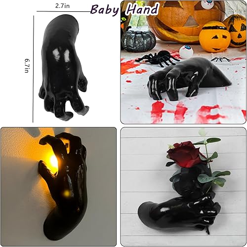 Miniatura 5 de DAZONGE Decoraciones de Halloween para interiores y exteriores, paquete de 3 manos espeluznantes montadas en la pared con velas, manos de terror