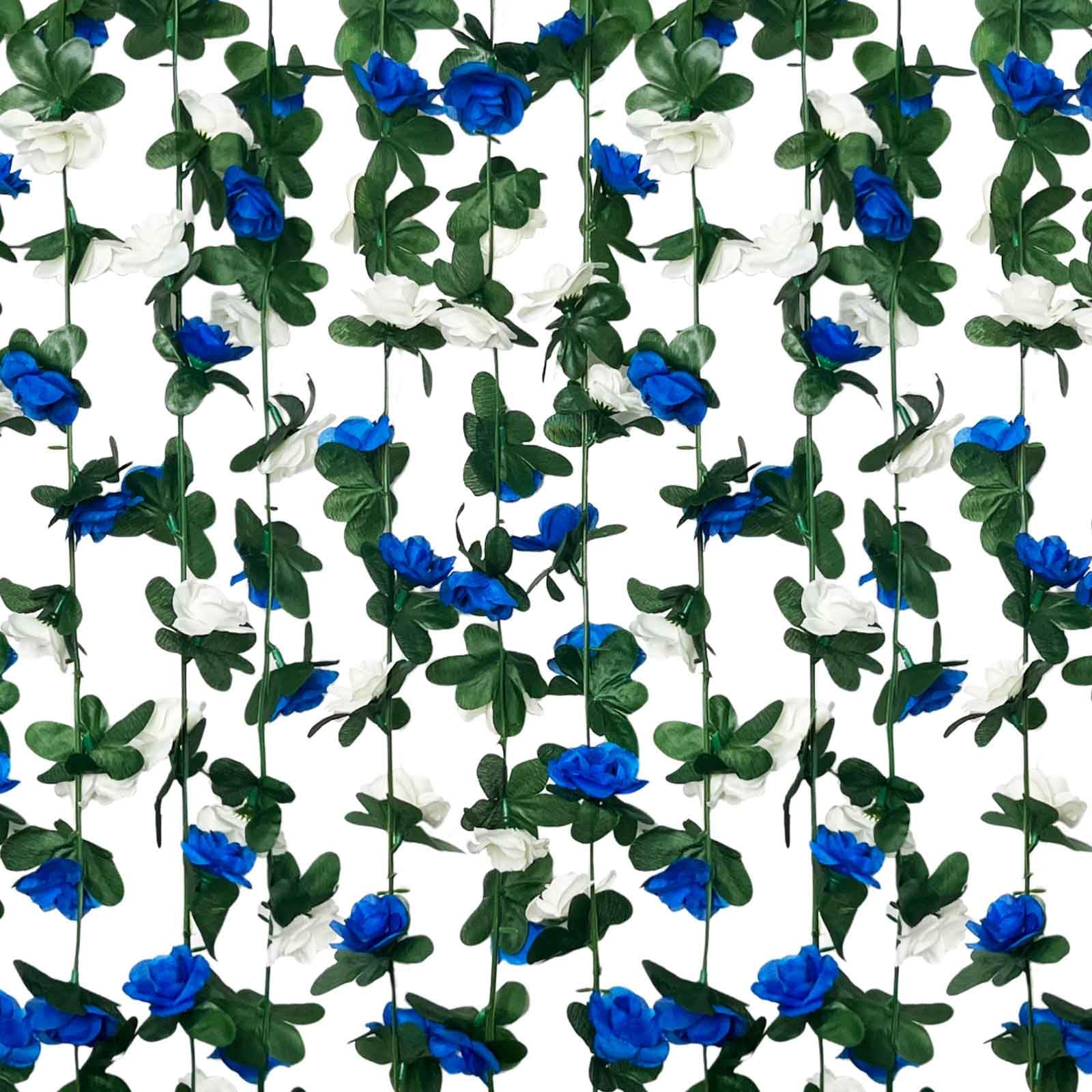 Blau-weiße Rosengirlande, künstliche Ranken, künstliche Ranken, hängende Girlande für Party, Hochzeit, Garten, Zimmertisch, Weihnachten, Hintergrund, Wandbogen, Dekoration, 8 Stück