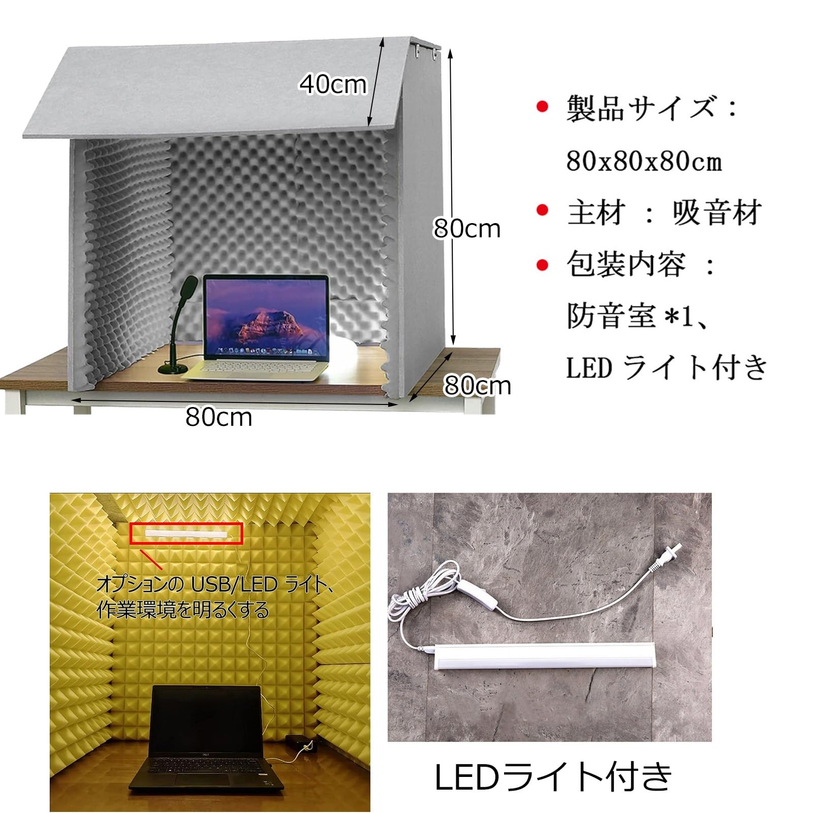 Amazon | 4色 吸音パネル 簡易防音個室 1人用 防音ボックス 80x80x80cm 
