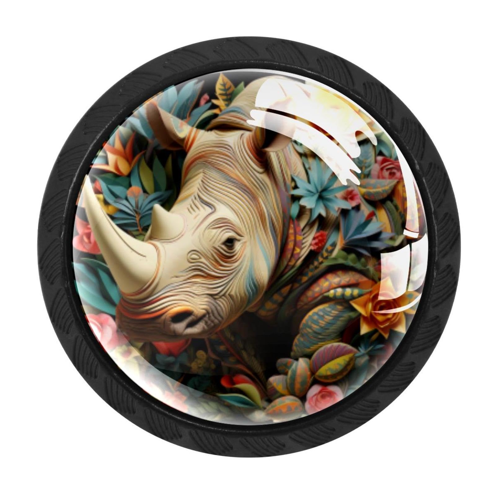 CHENZZZZ 4 pcs Rhinoceros Cabinet Knobs Crystal Drawer Pulls for Kitchen, Bathroom Cabinet, Dresser and Cupboard