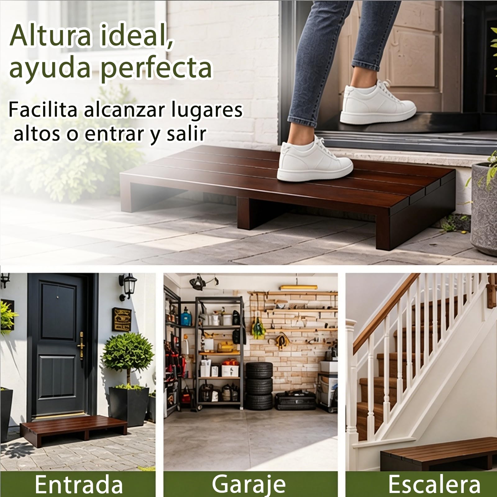 Taburete Escalonado De Bambú para Adultos Al Lado De La Cama Alta, Taburete Ducha,Antideslizante,Capacidad De 300 Libras, Antideslizante con Borde Circular para Dormitorio, Cocina