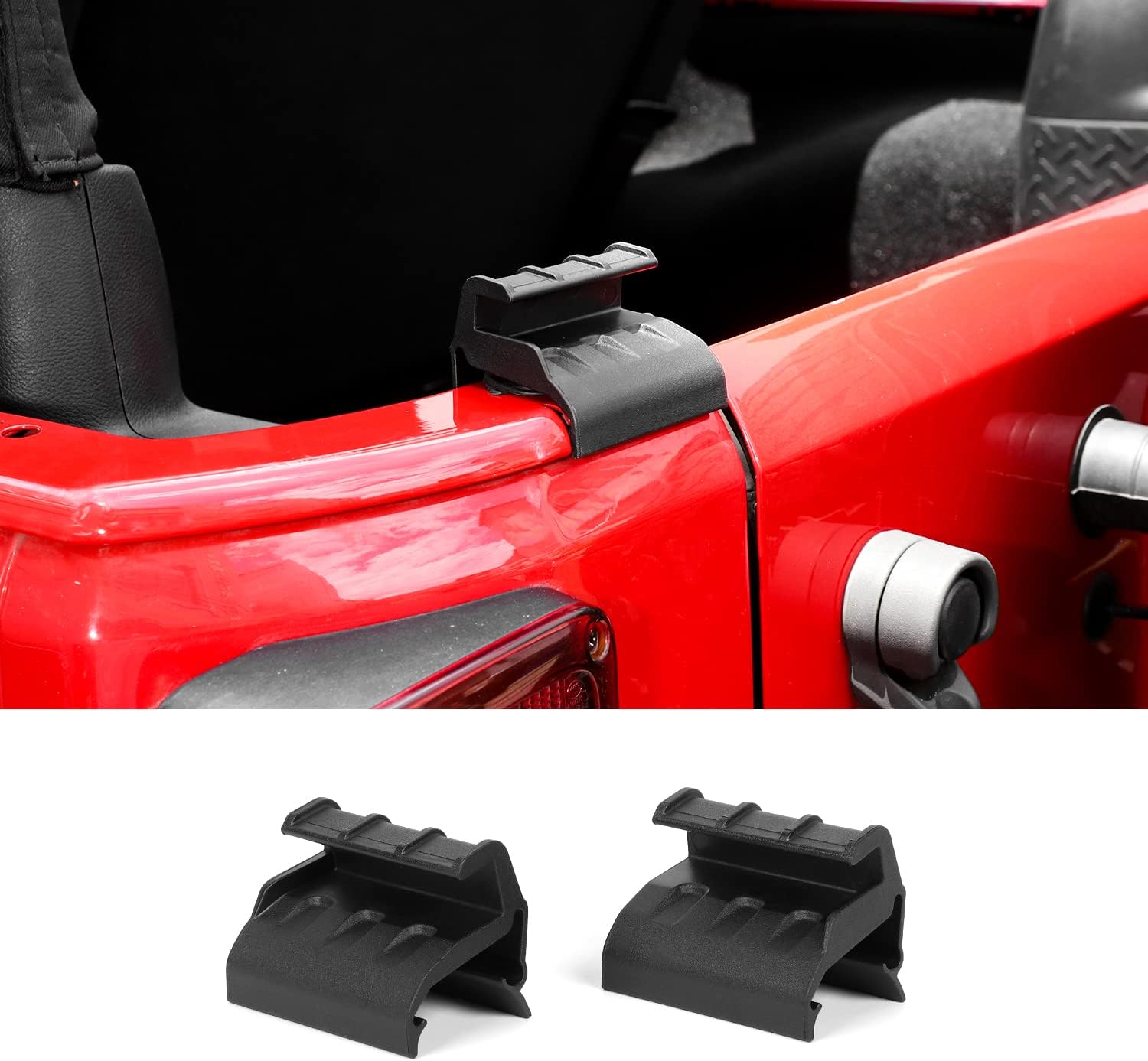 Jimen Compatible with Jeep Wrangler JK & Unlimited 2007-2018, 2 Pack Soft Top Parts Back Window Brackets Rear Tailgate Bar Retainer Clips