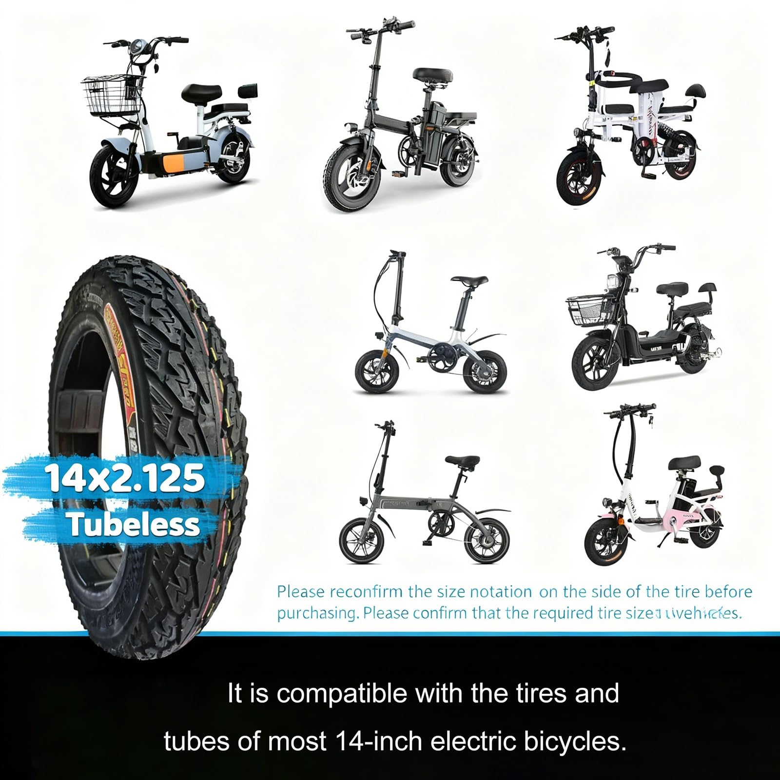 14x2.125 Opona do Roweru Elektrycznego | 14 2.125 Bezdętkowa | Gruba, 14x2.125 Odporna na Przebicia i Zużycie Wzmocniona Opona | Bezdętkowa do Rowerów Elektrycznych