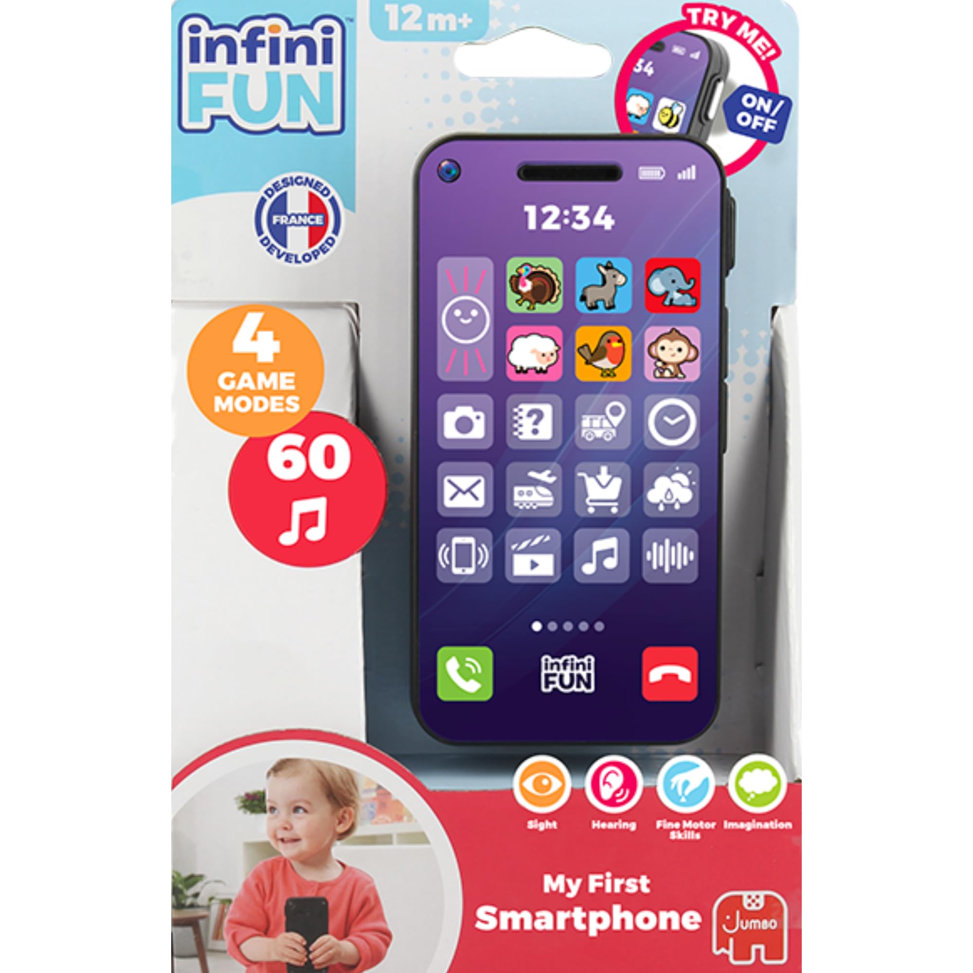 Infini Fun My First Smart Phone - Electronic Game for Kids, Toy Mobile Phone for Imaginative Play - Ultra-Realistic Pretend Kids Play Set, Fake Telephone, Discover Colours & Sounds - 12 Months +