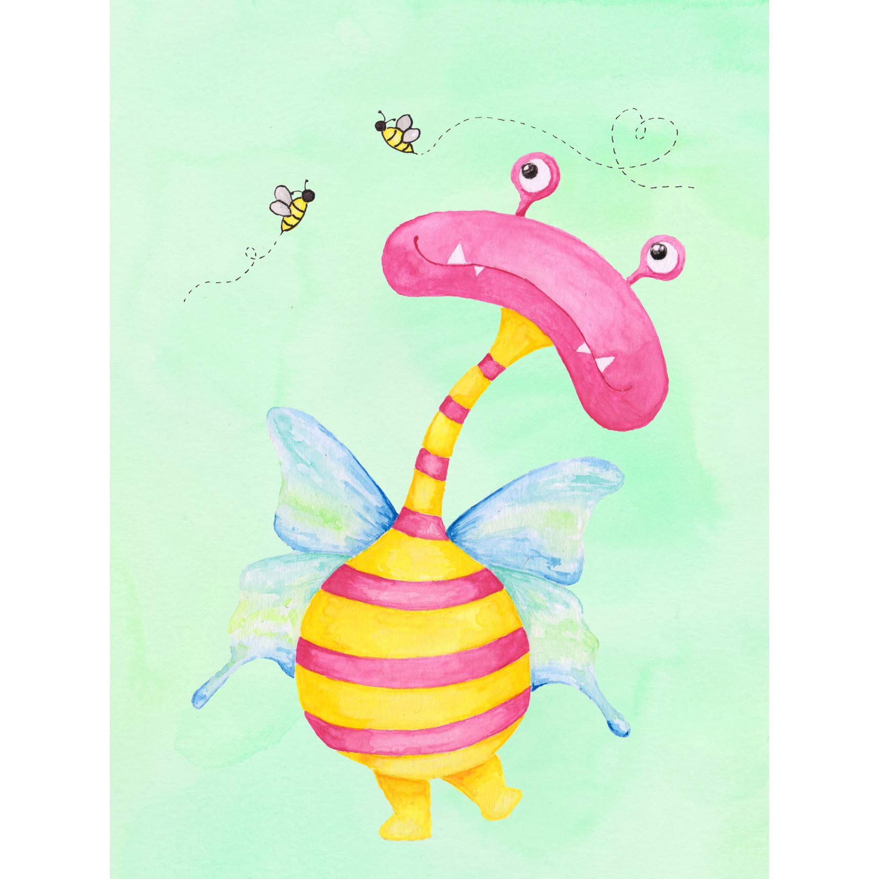 Wee Blue Coo Wee Wild Monsters Ophelia Bees Kids Premium Wall Art Canvas Print 18X24 Inch