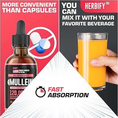 Miniatura 5 de HERBIFY Mullein Drops - Limpieza pulmonar - Extracto de hoja - Potente gordolobo para apoyo inmunológico, desintoxicación y apoyo respiratorio -