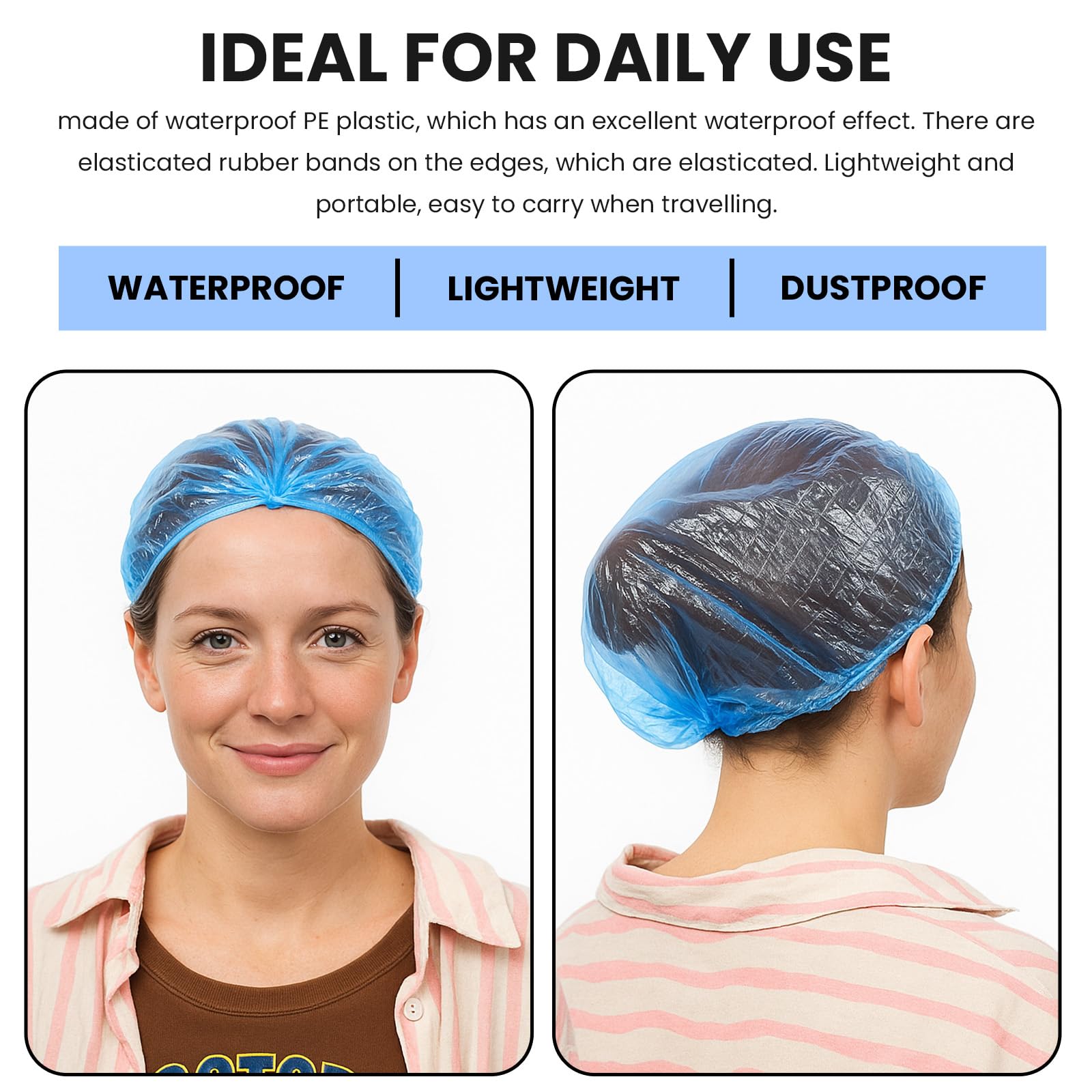100PCS Disposable Shower Caps,Waterproof Hair Caps,Multi-Purpose Thickened Plastic Elastic Bath Caps for Women Home Use,Hair Salon - Image 4