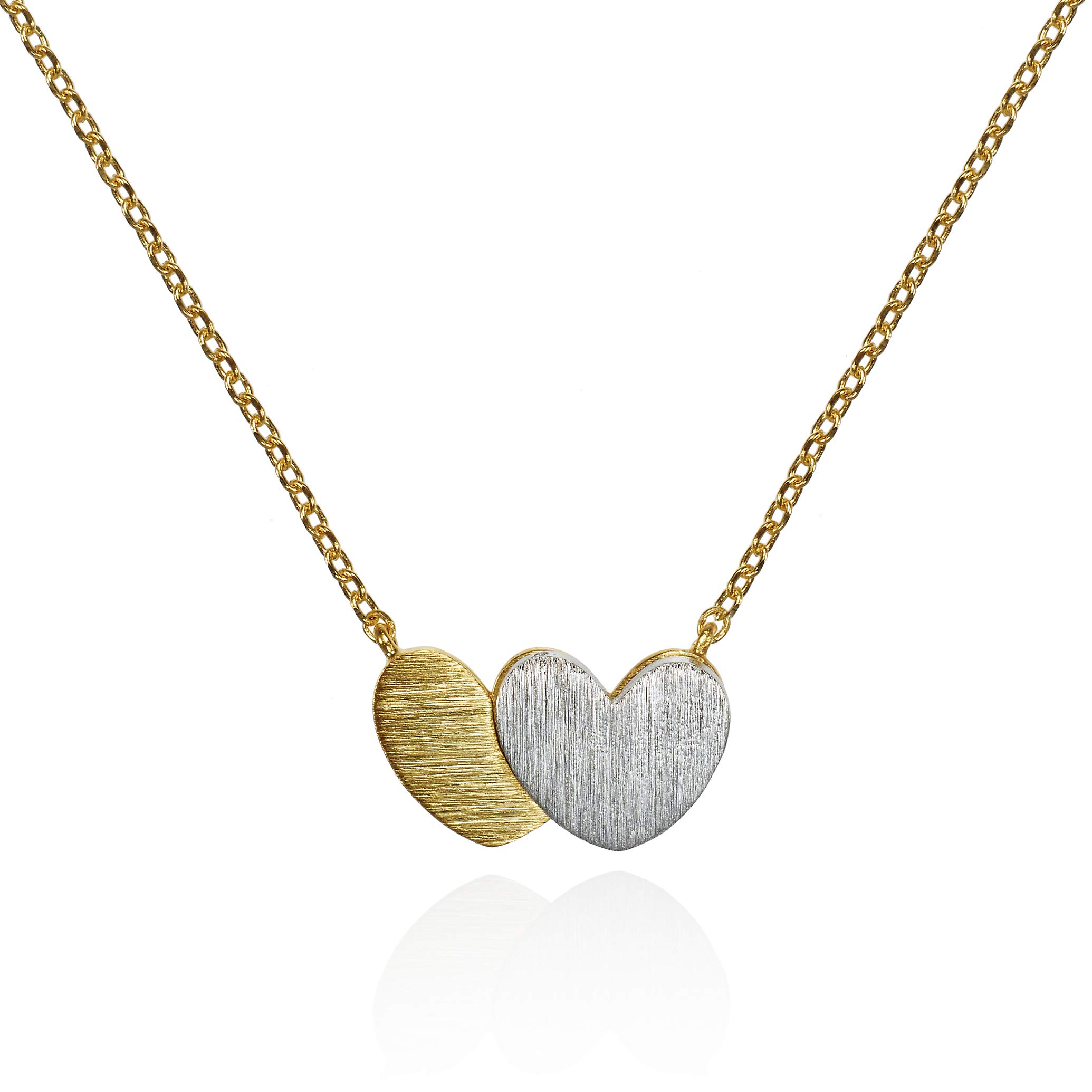namana Collar con Colgante en Forma de Corazón. Collar Doble Corazón con Acabado Cepillado para Mujer. Collar Sin Níquel y Sin Plomo. Joyas de Oro y Plata con Caja de Regalo.