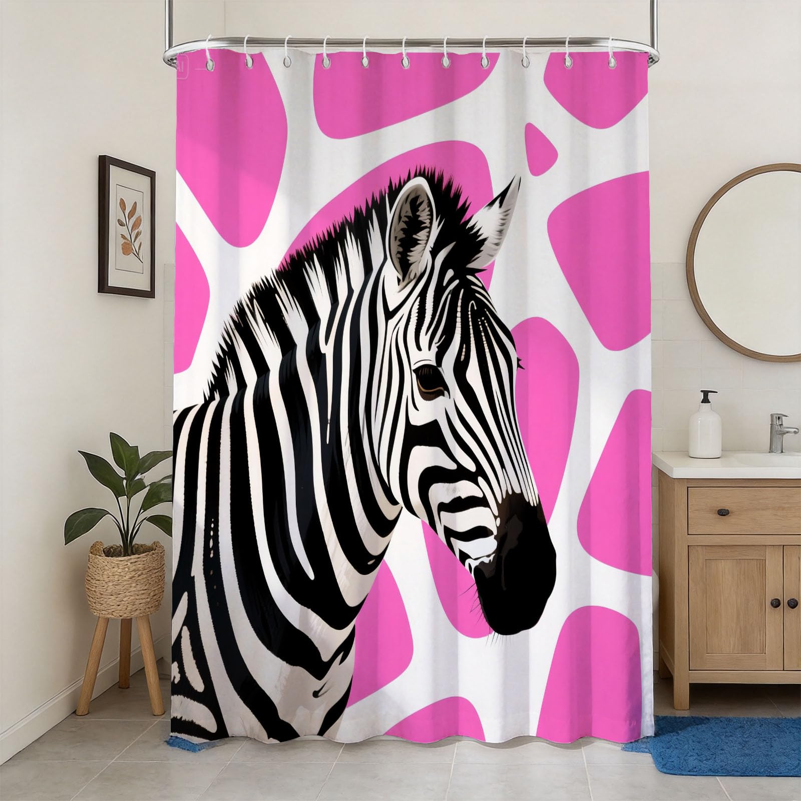 Hongduo 3D Cartoon Zebra Shower Curtain for Stalls Bathtubs Striped Animal Bathroom Decor Shower Curtain Set Polyester Fabric Waterproof 180x200cm/71X79 Inch with Hooks